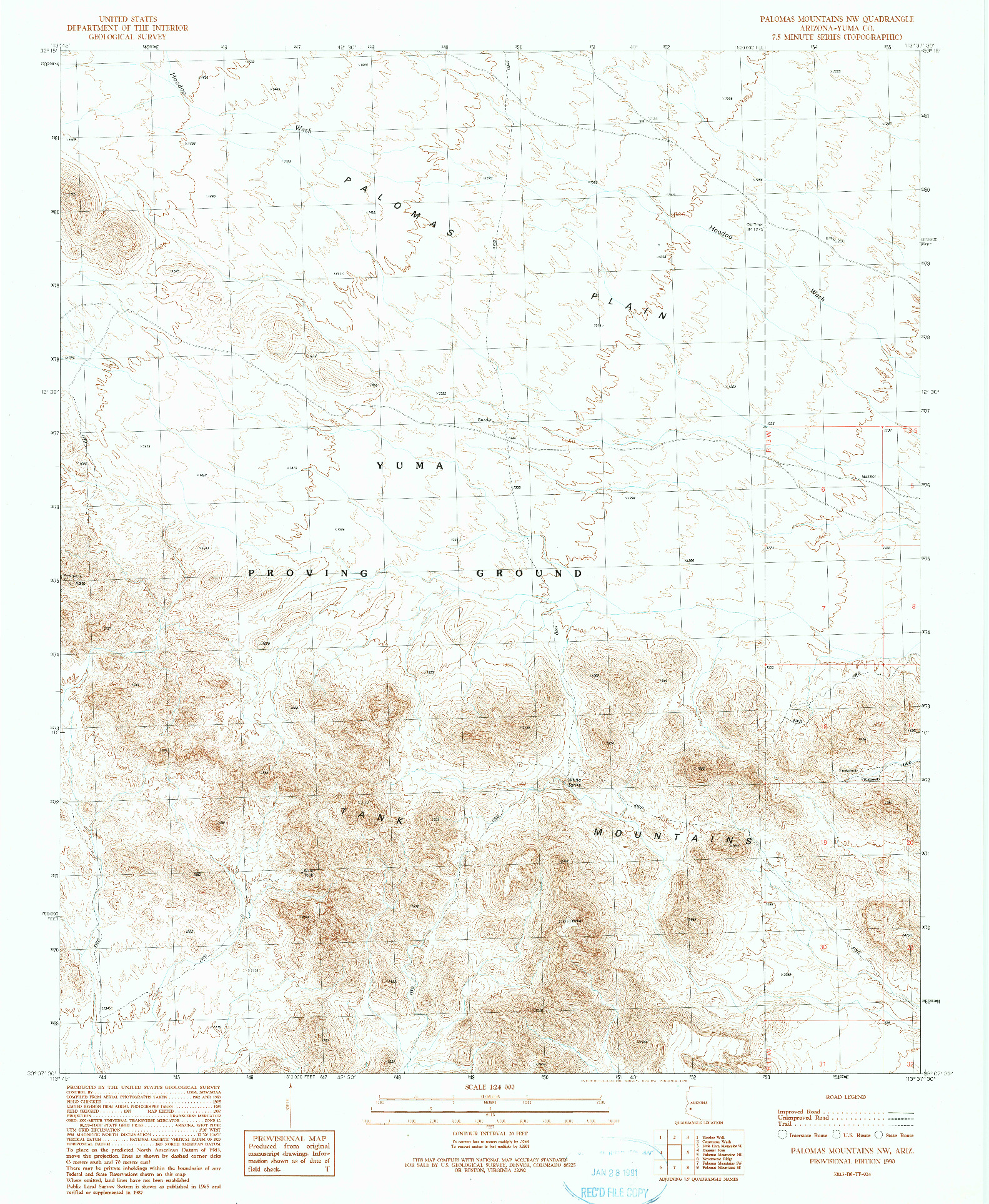 USGS 1:24000-SCALE QUADRANGLE FOR PALOMAS MOUNTAINS NW, AZ 1990