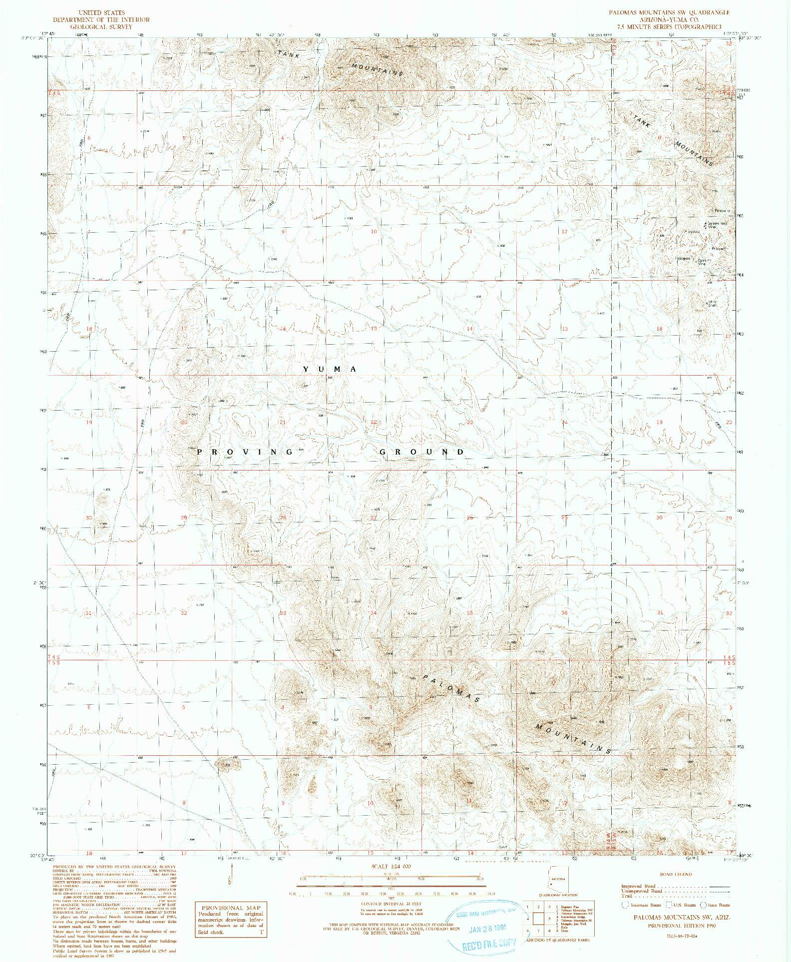 USGS 1:24000-SCALE QUADRANGLE FOR PALOMAS MOUNTAINS SW, AZ 1990
