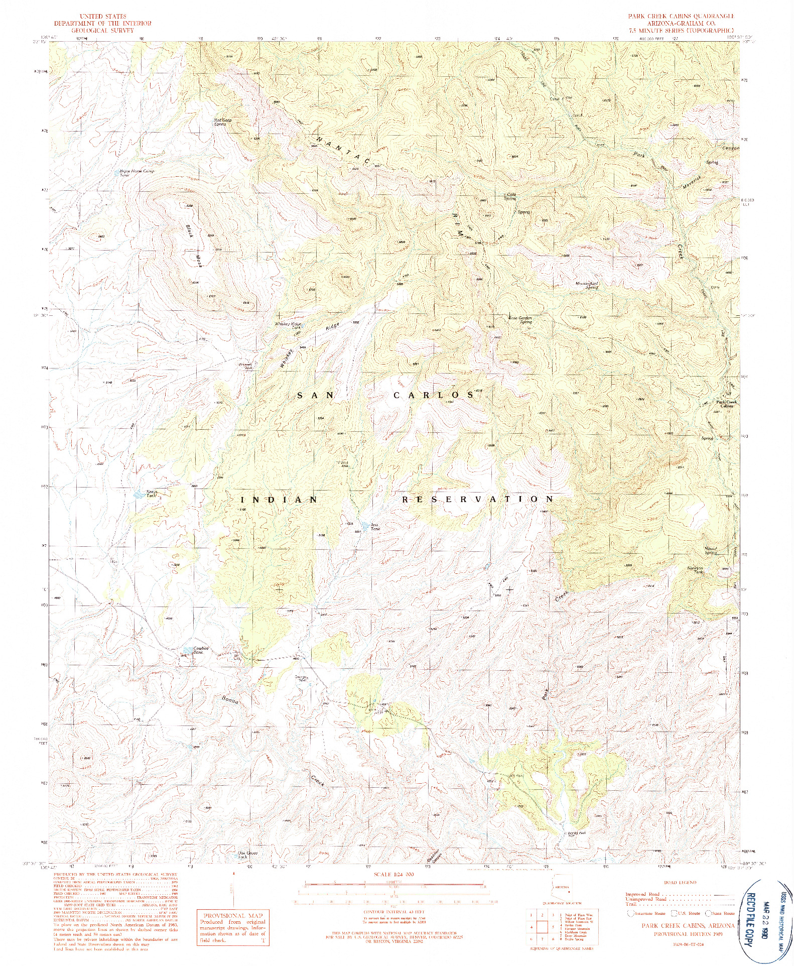 USGS 1:24000-SCALE QUADRANGLE FOR PARK CREEK CABINS, AZ 1989