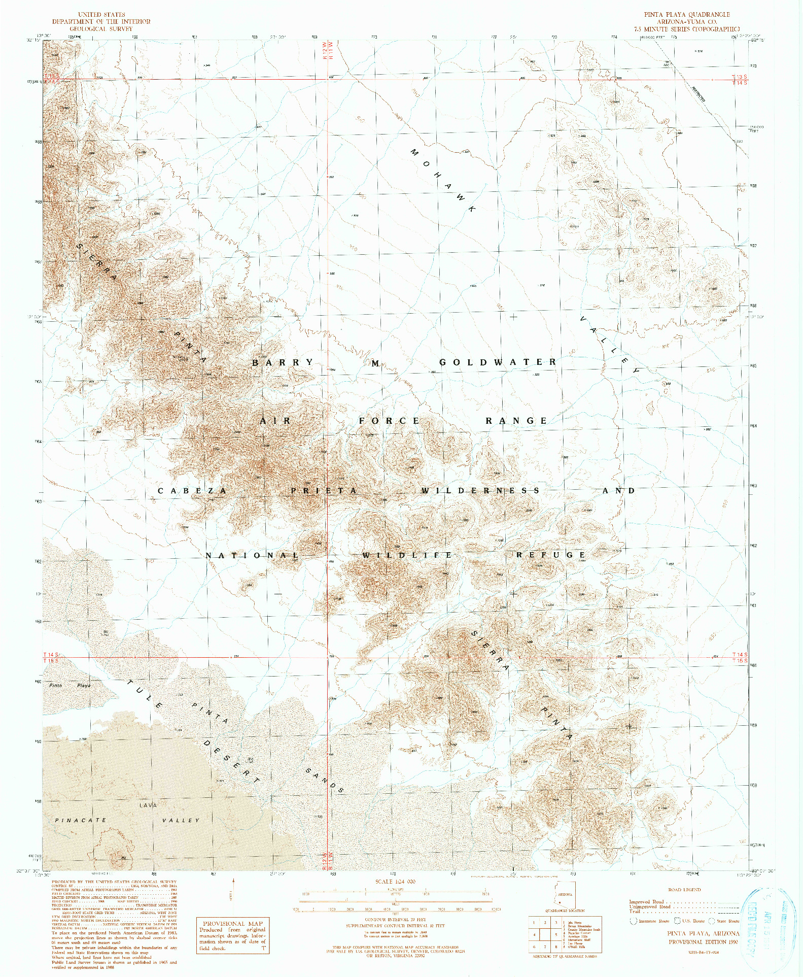 USGS 1:24000-SCALE QUADRANGLE FOR PINTA PLAYA, AZ 1990