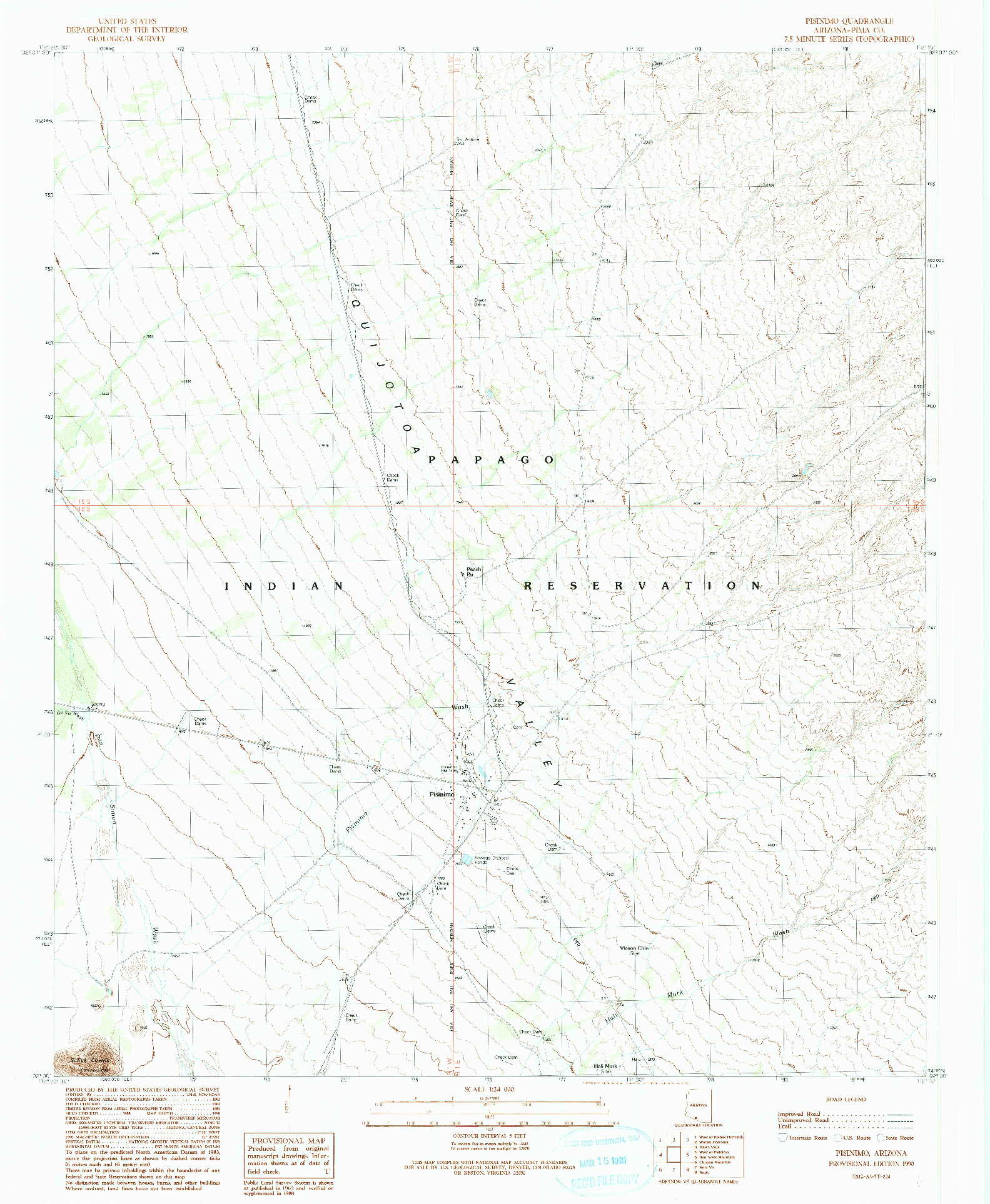 USGS 1:24000-SCALE QUADRANGLE FOR PISINIMO, AZ 1990