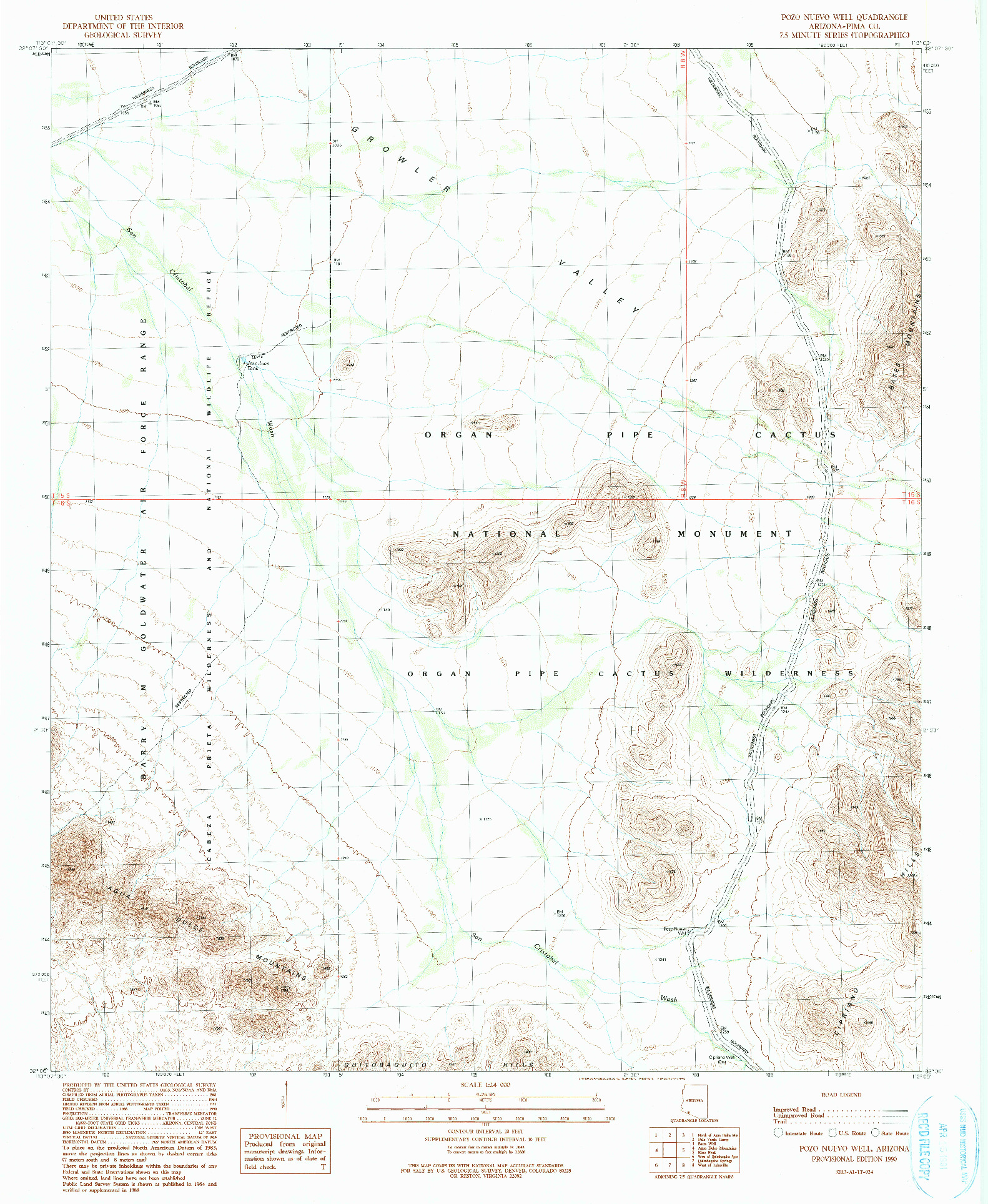 USGS 1:24000-SCALE QUADRANGLE FOR POZO NUEVO WELL, AZ 1990