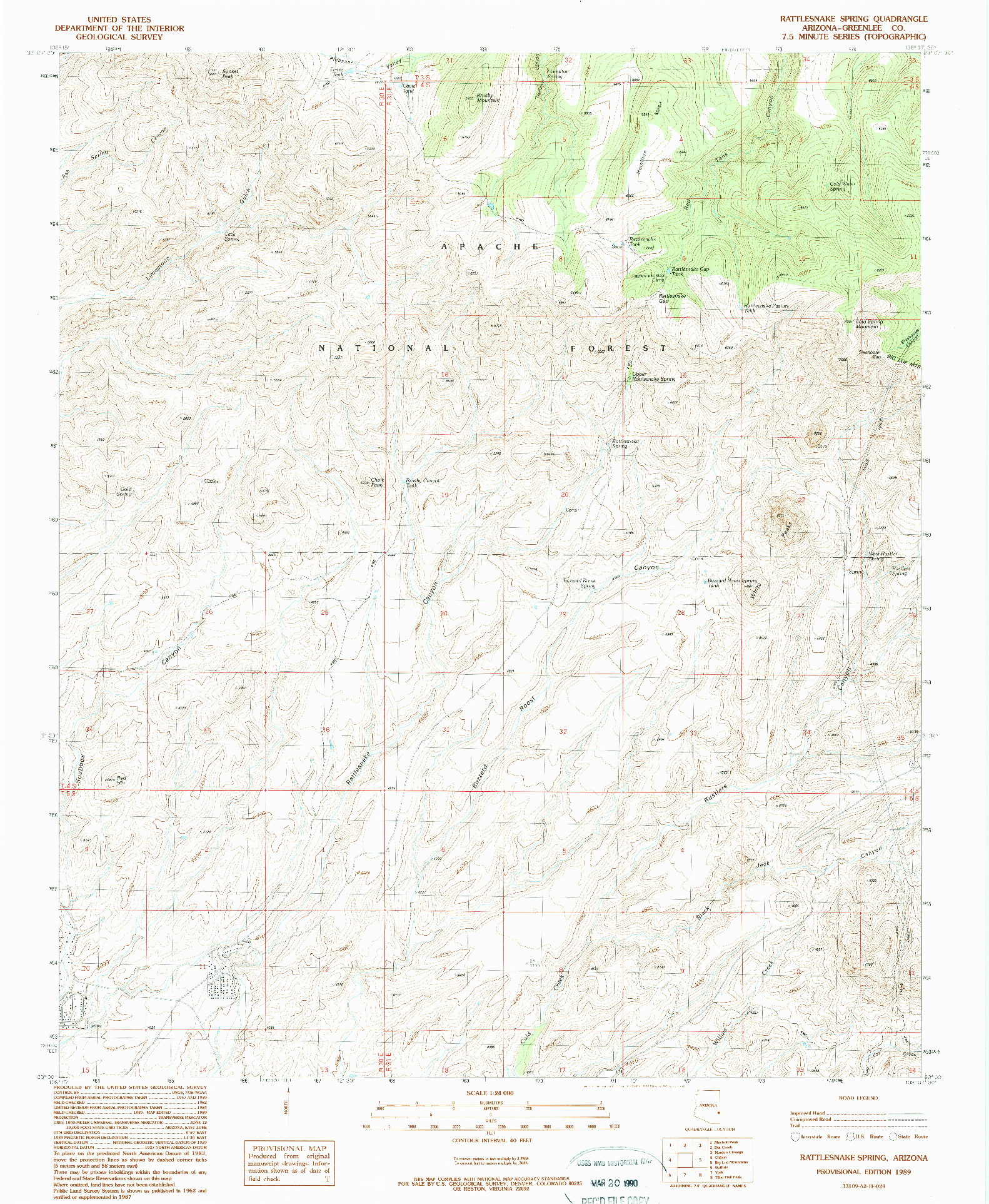 USGS 1:24000-SCALE QUADRANGLE FOR RATTLESNAKE SPRING, AZ 1989