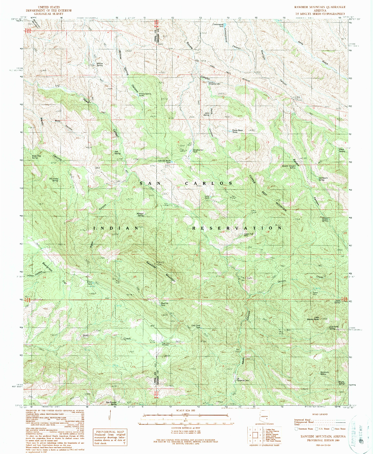 USGS 1:24000-SCALE QUADRANGLE FOR RAWHIDE MOUNTAIN, AZ 1989