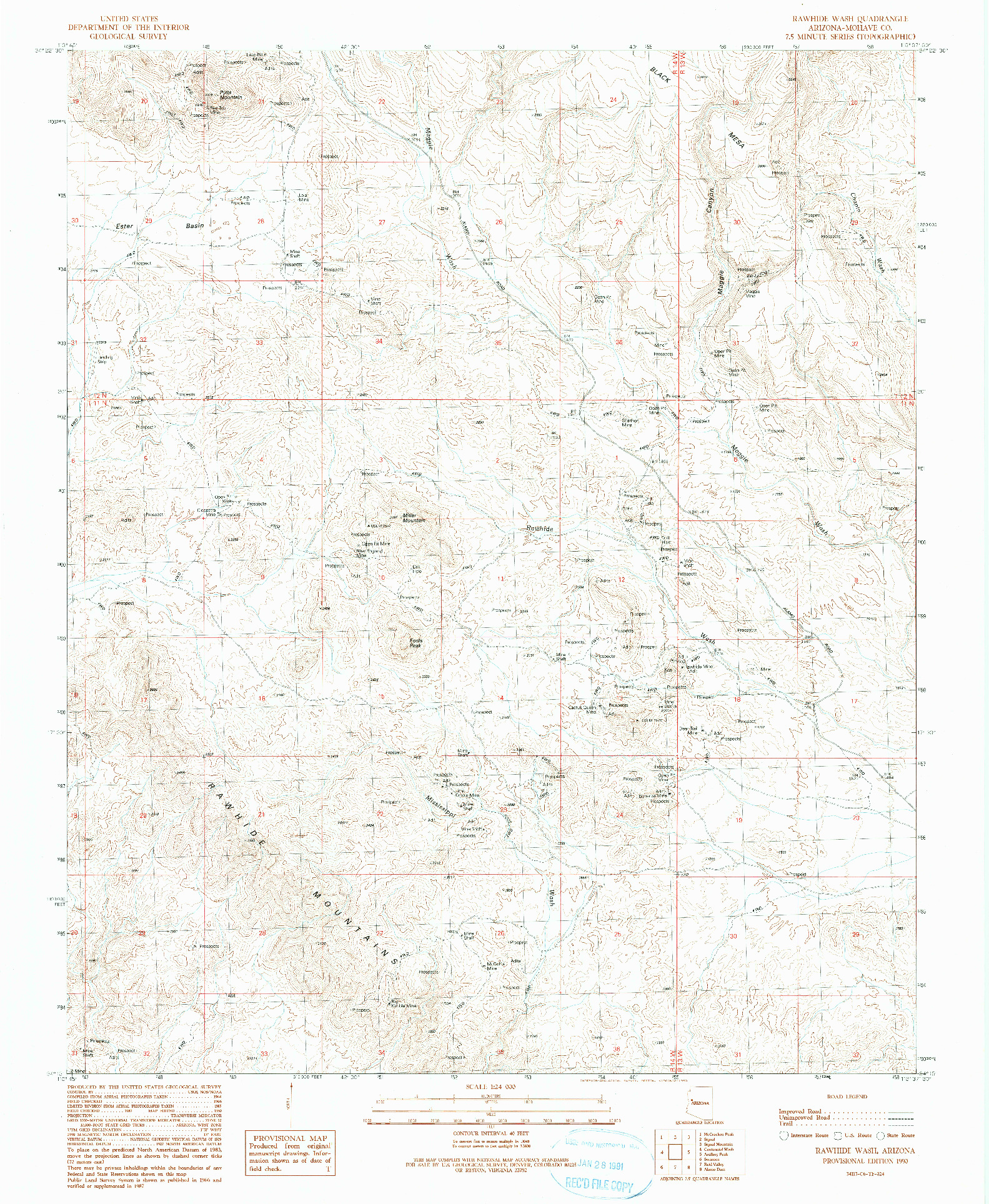 USGS 1:24000-SCALE QUADRANGLE FOR RAWHIDE WASH, AZ 1990