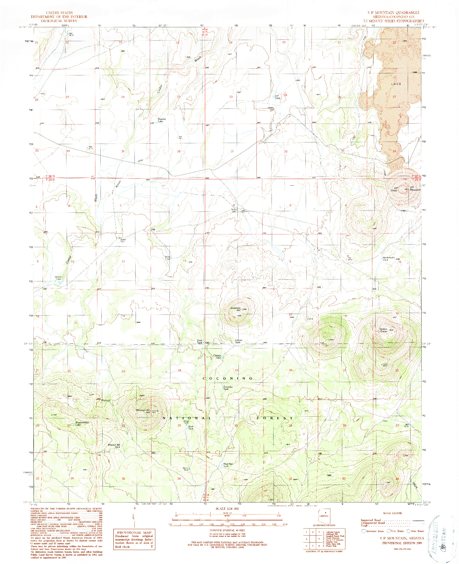 USGS 1:24000-SCALE QUADRANGLE FOR S P MOUNTAIN, AZ 1989