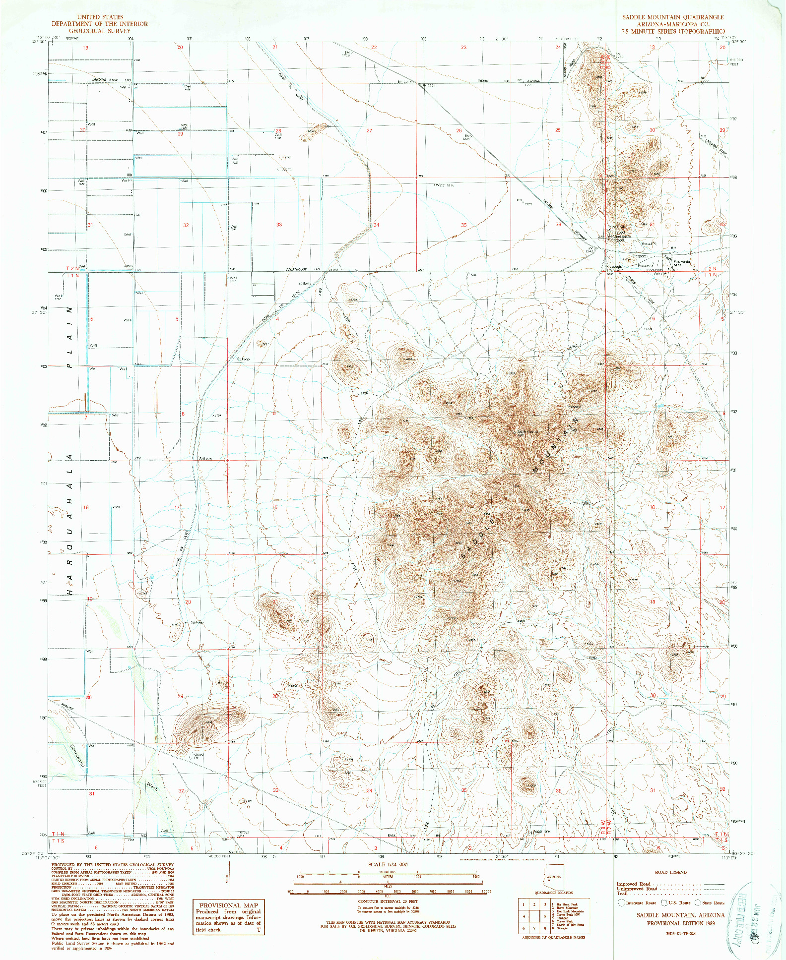 USGS 1:24000-SCALE QUADRANGLE FOR SADDLE MOUNTAIN, AZ 1989