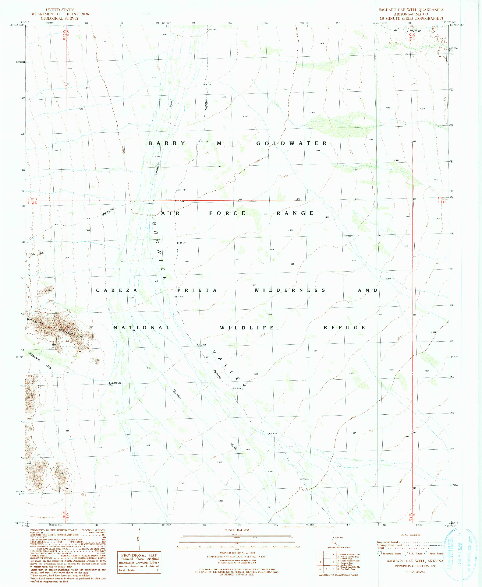 USGS 1:24000-SCALE QUADRANGLE FOR SAGUARO GAP WELL, AZ 1990