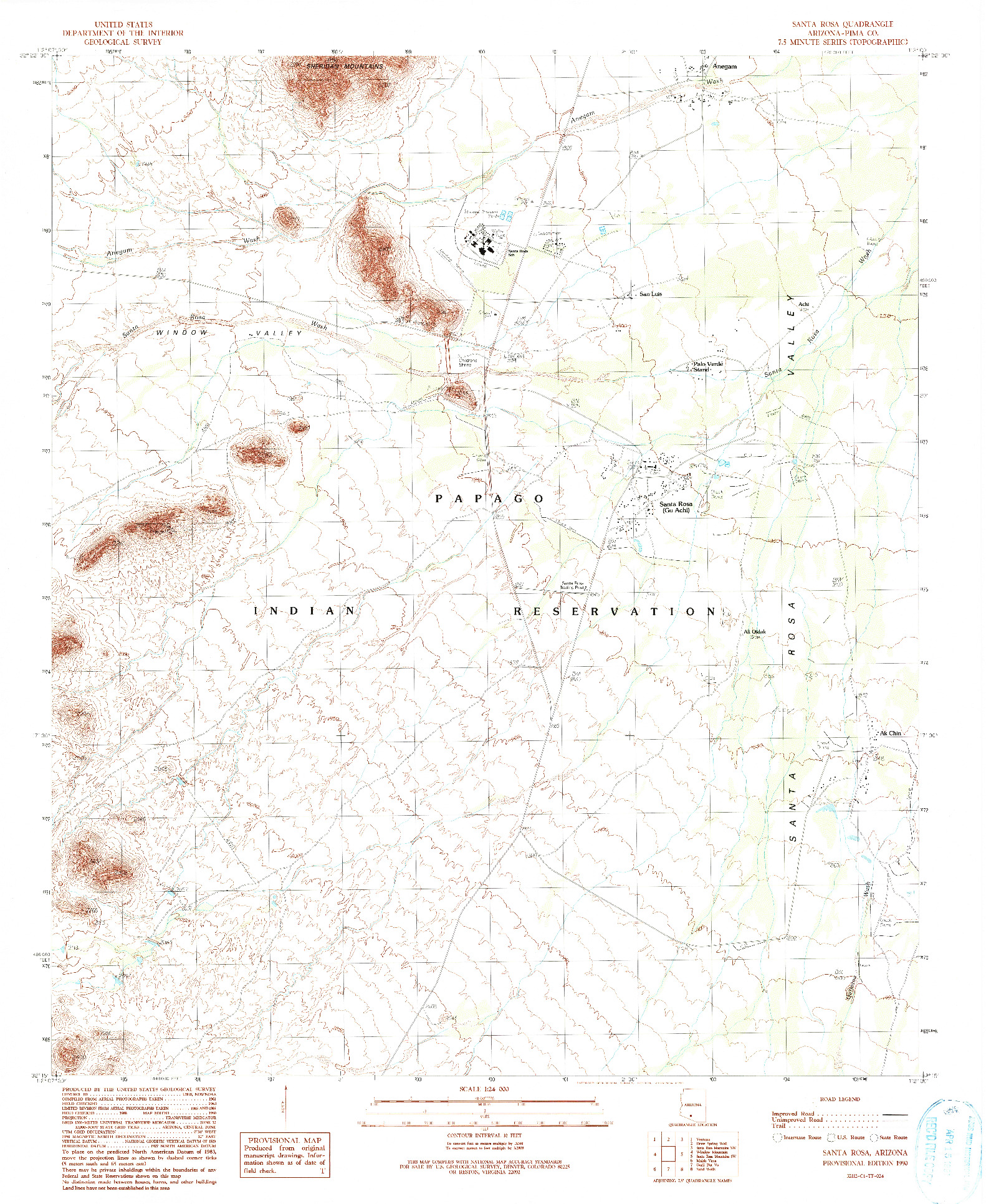 USGS 1:24000-SCALE QUADRANGLE FOR SANTA ROSA, AZ 1990
