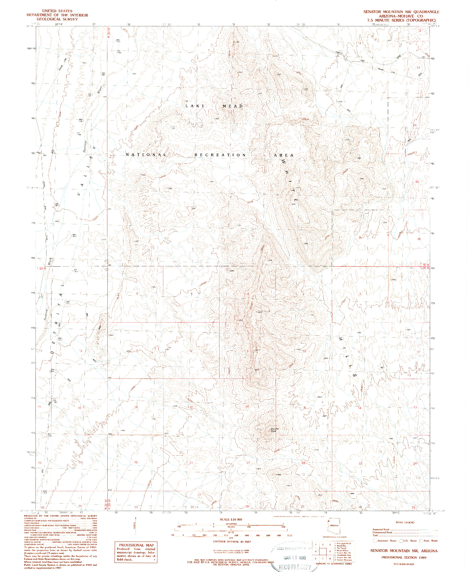 USGS 1:24000-SCALE QUADRANGLE FOR SENATOR MOUNTAIN NW, AZ 1989