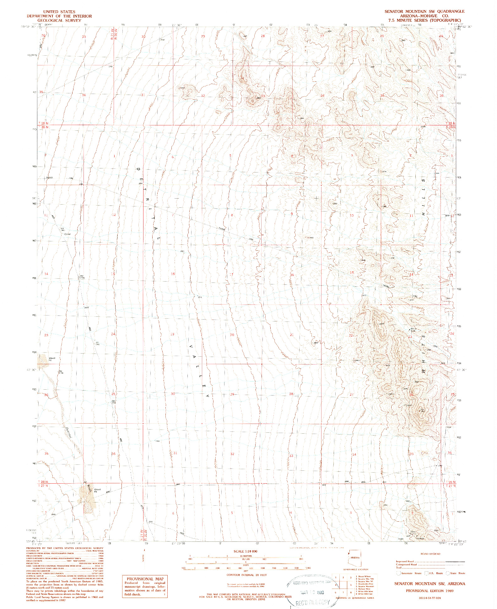 USGS 1:24000-SCALE QUADRANGLE FOR SENATOR MOUNTAIN SW, AZ 1989