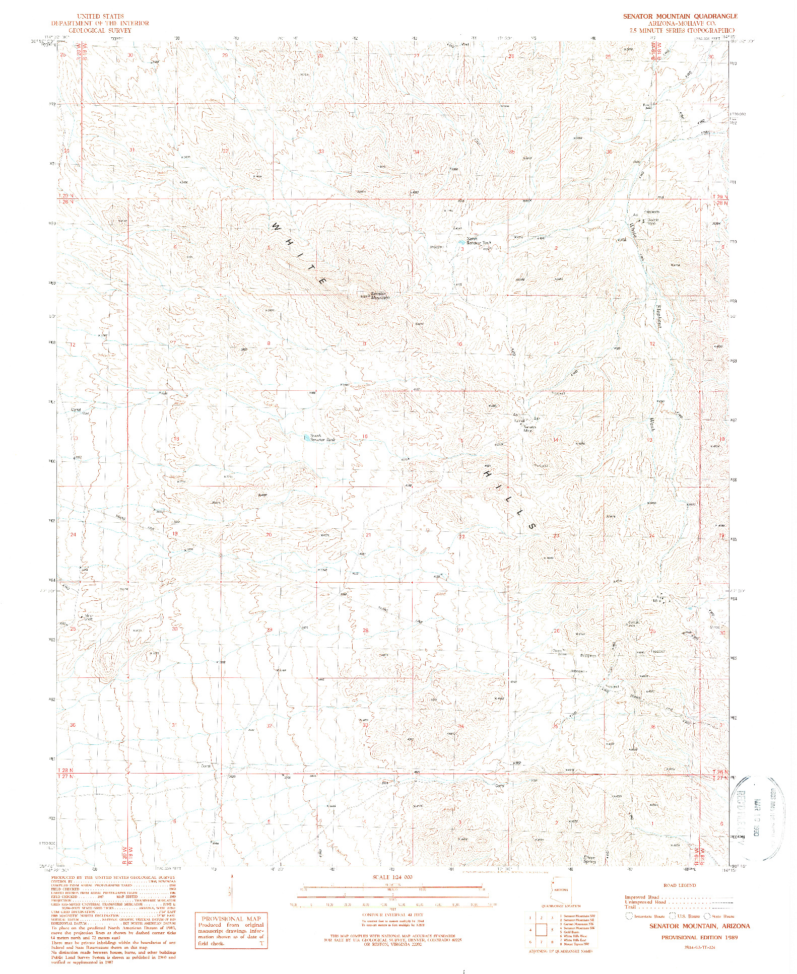 USGS 1:24000-SCALE QUADRANGLE FOR SENATOR MOUNTAIN, AZ 1989