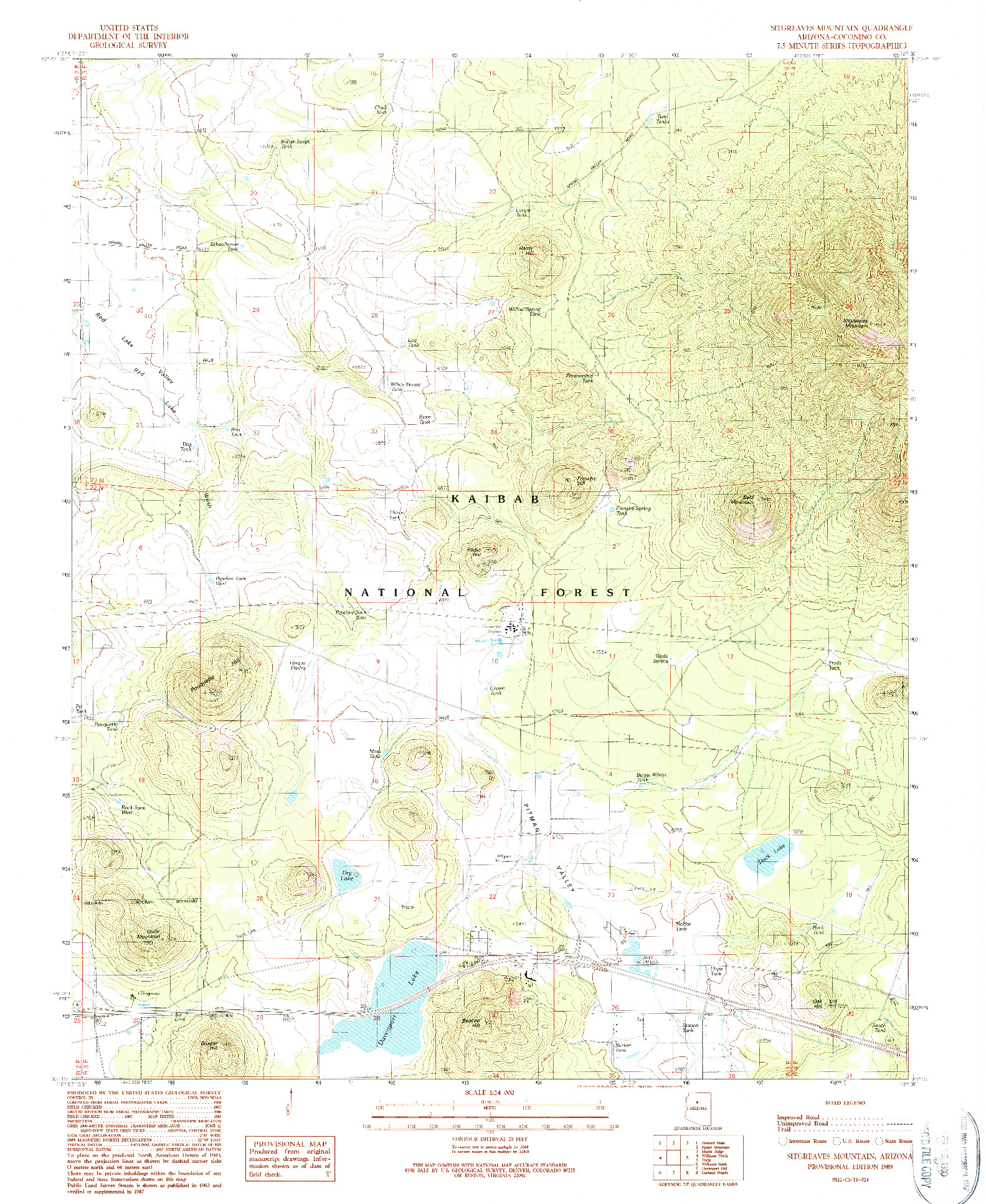 USGS 1:24000-SCALE QUADRANGLE FOR SITGREAVES MOUNTAIN, AZ 1989