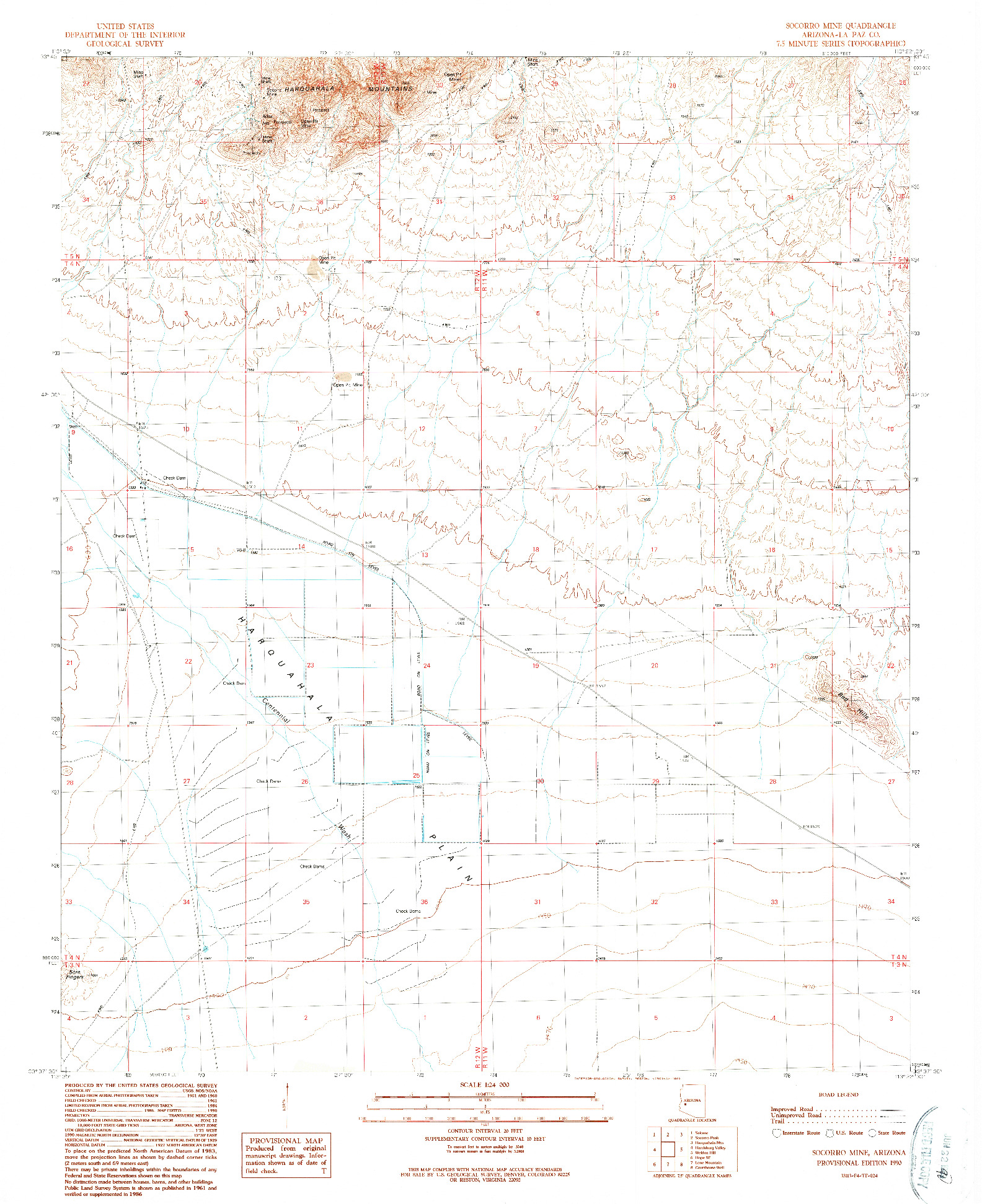 USGS 1:24000-SCALE QUADRANGLE FOR SOCORRO MINE, AZ 1990