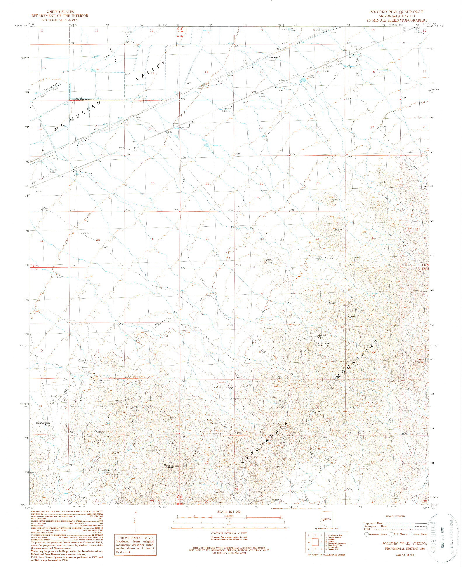 USGS 1:24000-SCALE QUADRANGLE FOR SOCORRO PEAK, AZ 1989