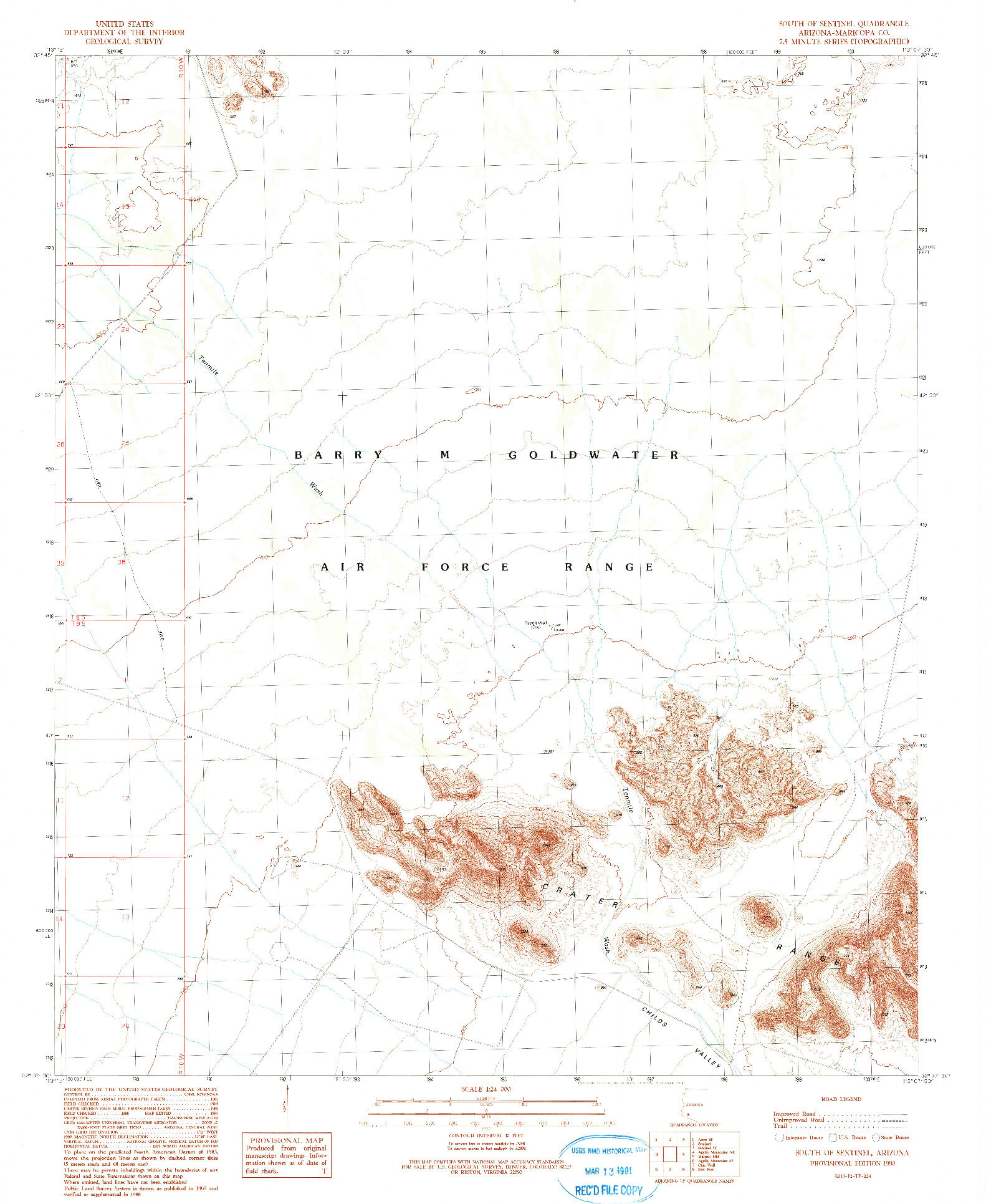USGS 1:24000-SCALE QUADRANGLE FOR SOUTH OF SENTINEL, AZ 1990
