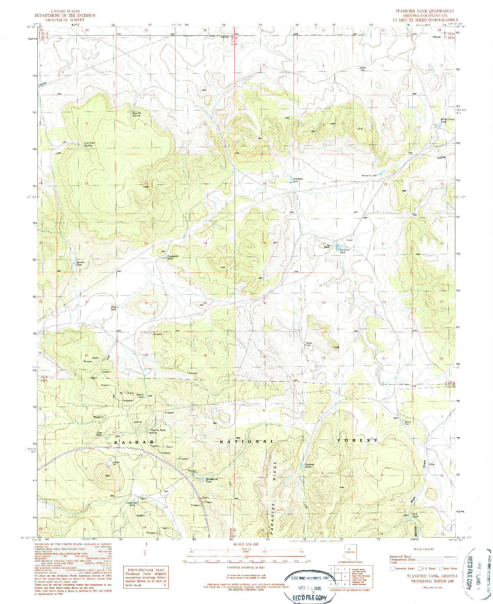 USGS 1:24000-SCALE QUADRANGLE FOR STANFORD TANK, AZ 1989
