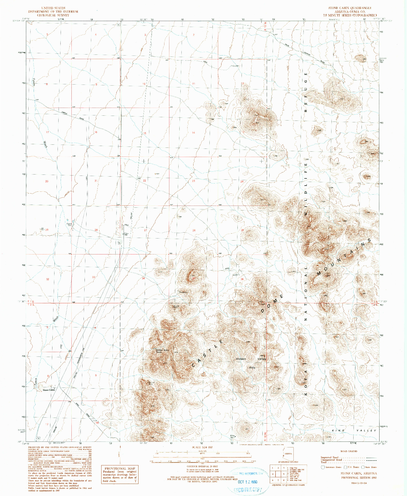 USGS 1:24000-SCALE QUADRANGLE FOR STONE CABIN, AZ 1990