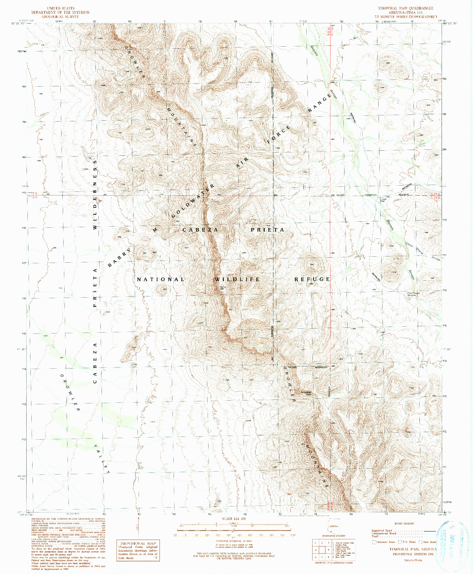 USGS 1:24000-SCALE QUADRANGLE FOR TEMPORAL PASS, AZ 1990