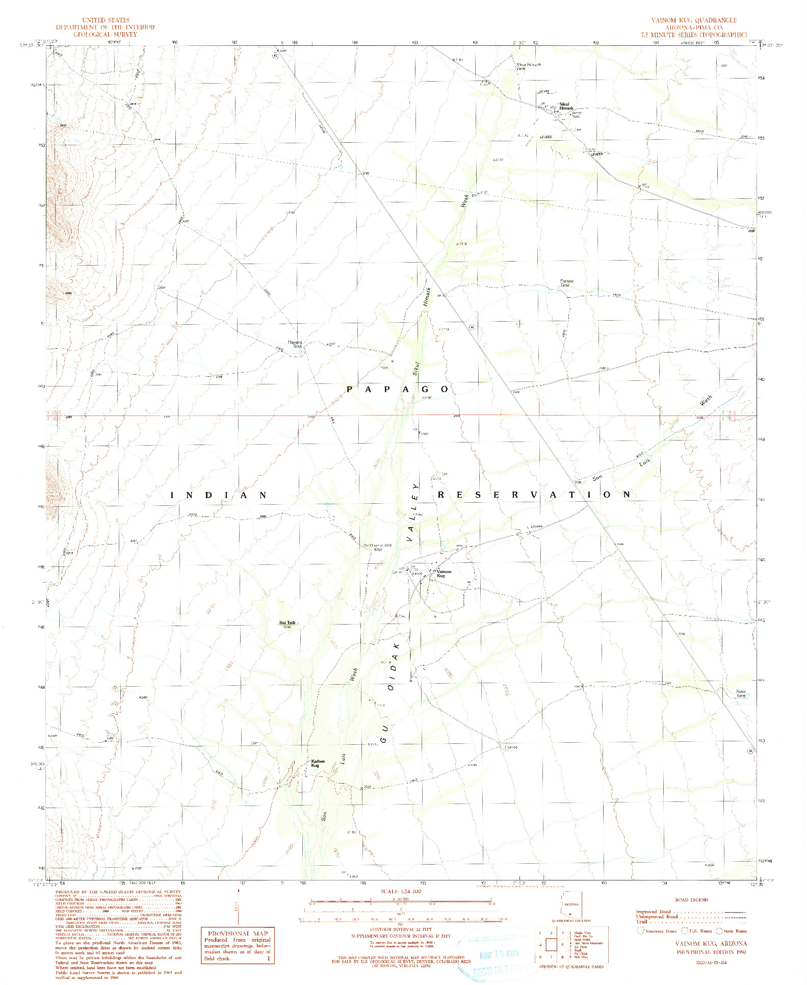 USGS 1:24000-SCALE QUADRANGLE FOR VAINOM KUG, AZ 1990