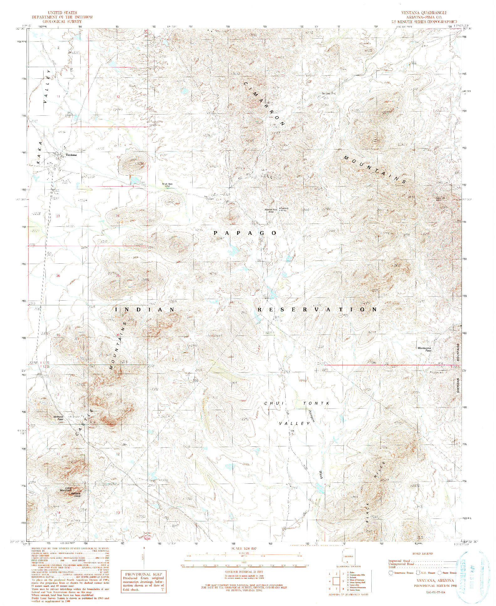 USGS 1:24000-SCALE QUADRANGLE FOR VENTANA, AZ 1990
