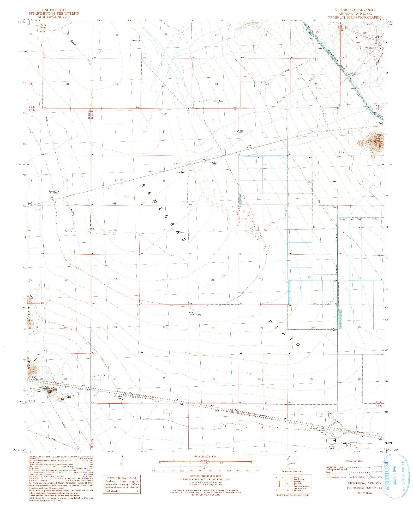 USGS 1:24000-SCALE QUADRANGLE FOR VICKSBURG, AZ 1990