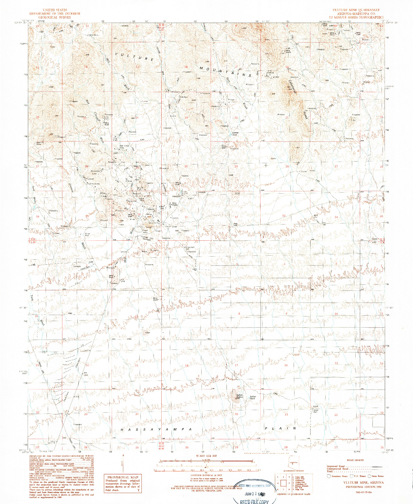 USGS 1:24000-SCALE QUADRANGLE FOR VULTURE MINE, AZ 1990