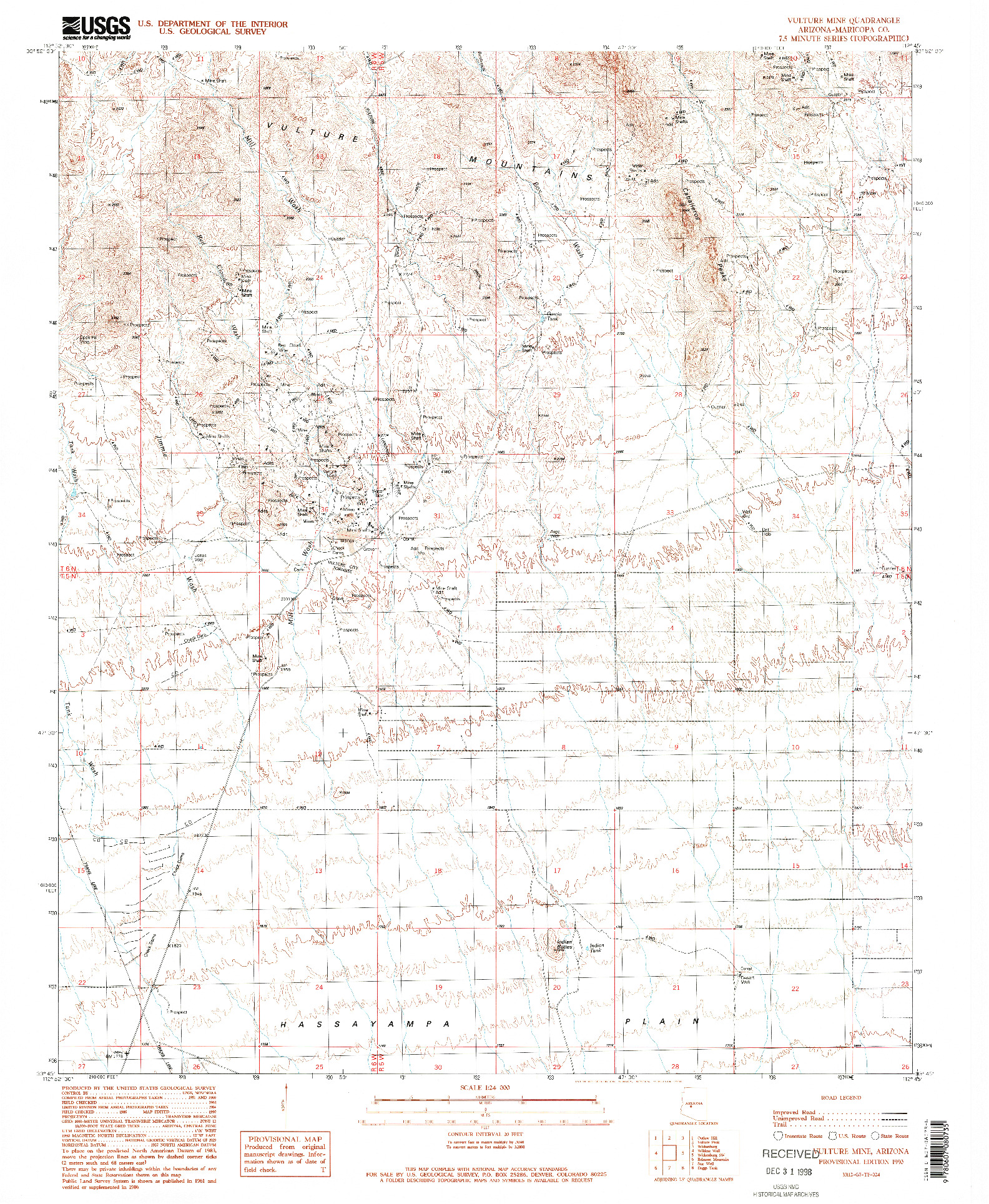 USGS 1:24000-SCALE QUADRANGLE FOR VULTURE MINE, AZ 1990