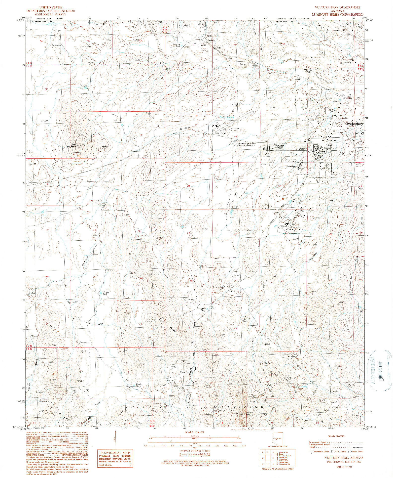 USGS 1:24000-SCALE QUADRANGLE FOR VULTURE PEAK, AZ 1990