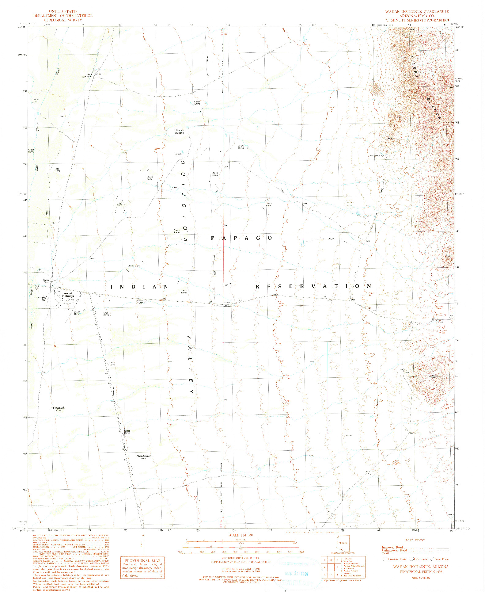 USGS 1:24000-SCALE QUADRANGLE FOR WAHAK HOTRONTK, AZ 1990