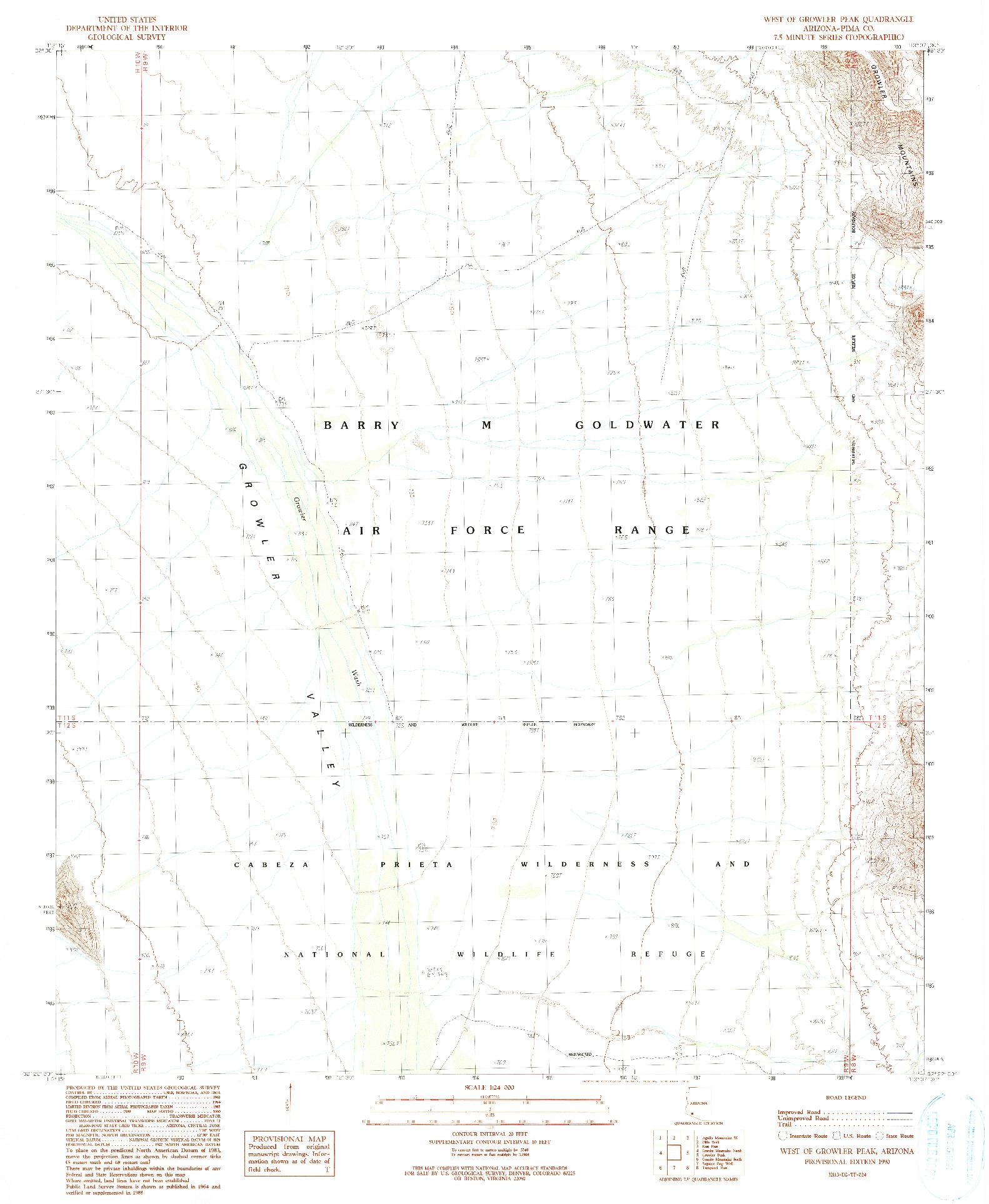 USGS 1:24000-SCALE QUADRANGLE FOR WEST OF GROWLER PEAK, AZ 1990