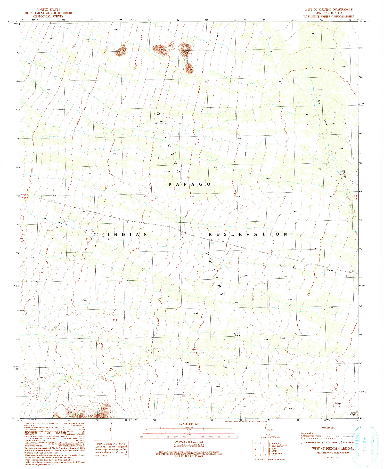 USGS 1:24000-SCALE QUADRANGLE FOR WEST OF PISINIMO, AZ 1990