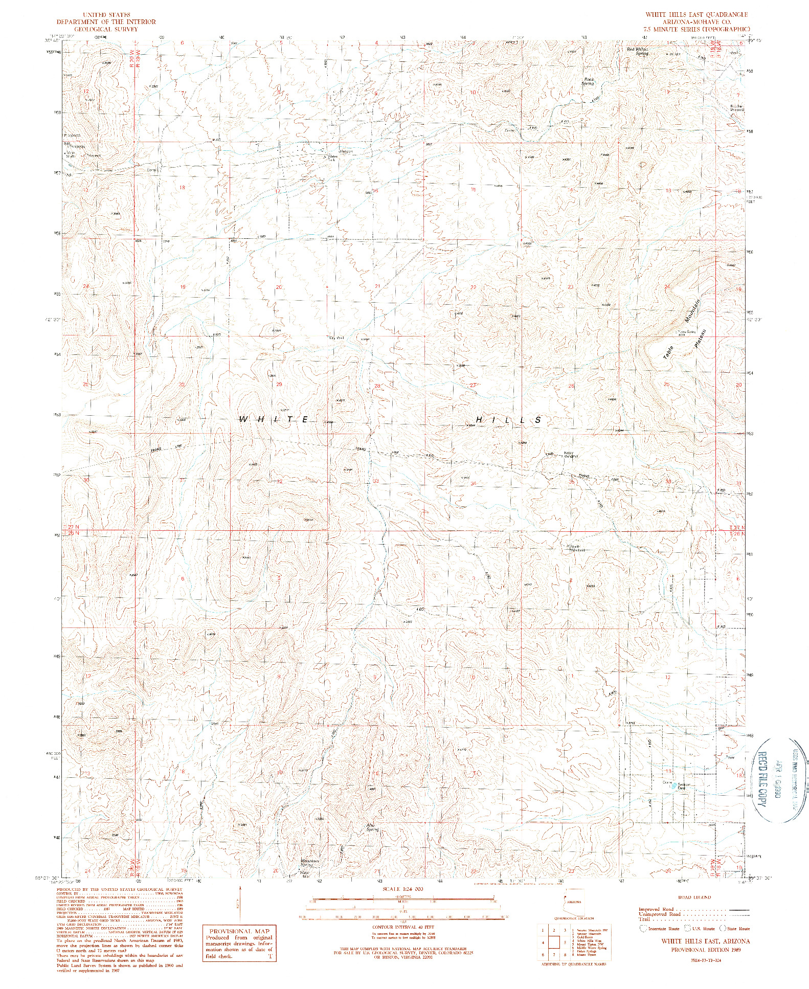 USGS 1:24000-SCALE QUADRANGLE FOR WHITE HILLS EAST, AZ 1989