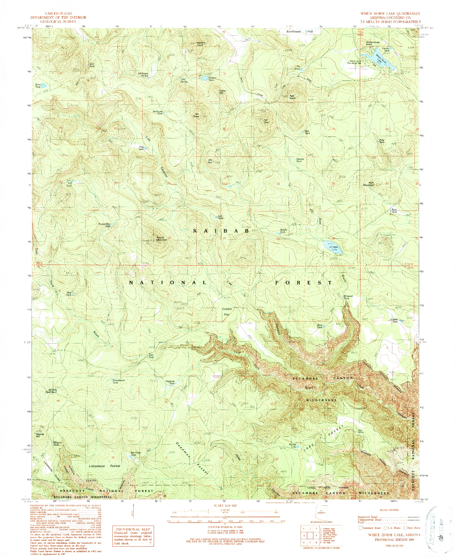 USGS 1:24000-SCALE QUADRANGLE FOR WHITE HORSE LAKE, AZ 1989