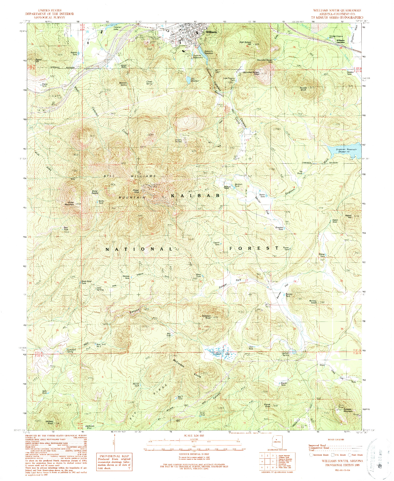 USGS 1:24000-SCALE QUADRANGLE FOR WILLIAMS SOUTH, AZ 1989