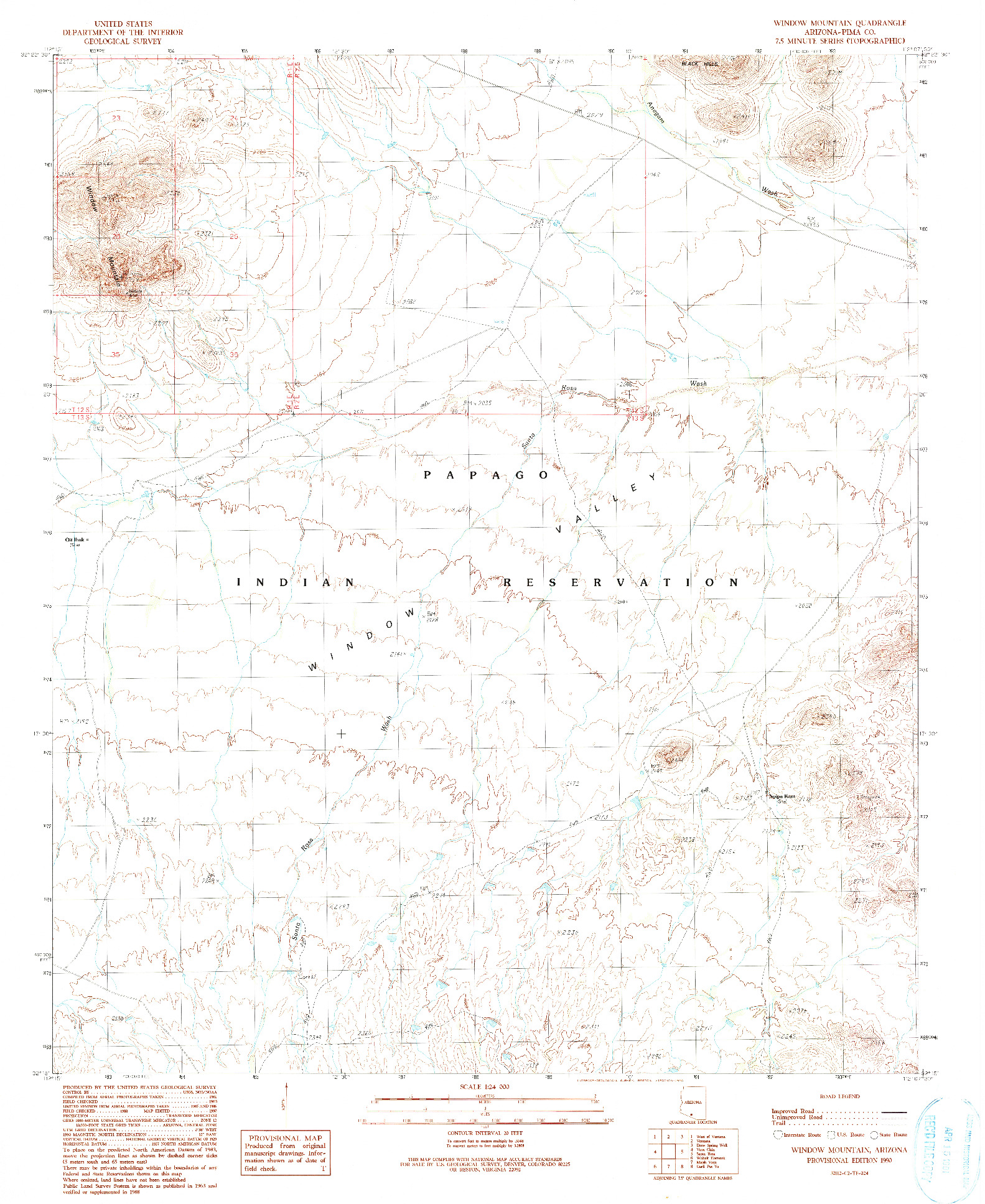 USGS 1:24000-SCALE QUADRANGLE FOR WINDOW MOUNTAIN, AZ 1990