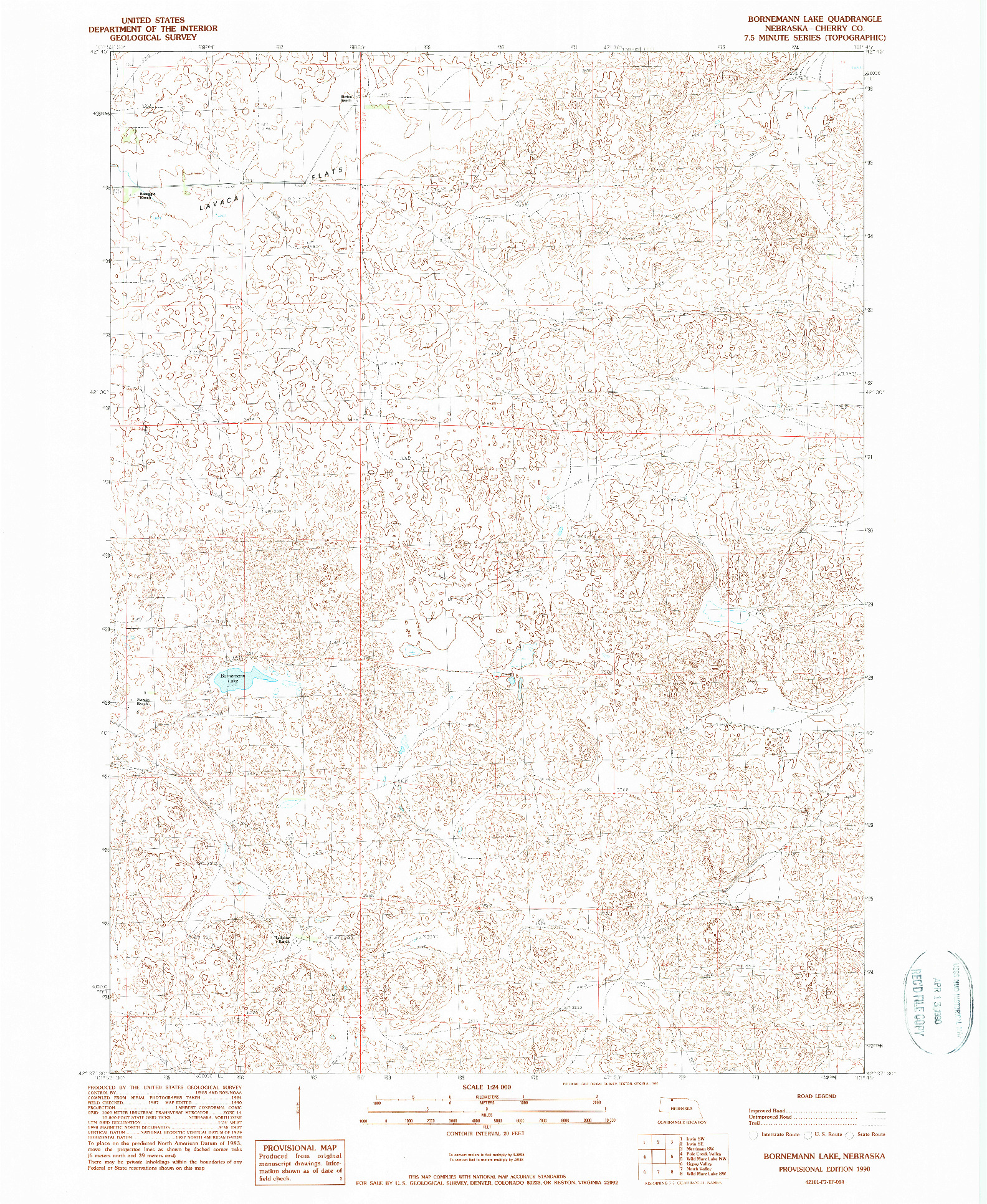 USGS 1:24000-SCALE QUADRANGLE FOR BORNEMANN LAKE, NE 1990