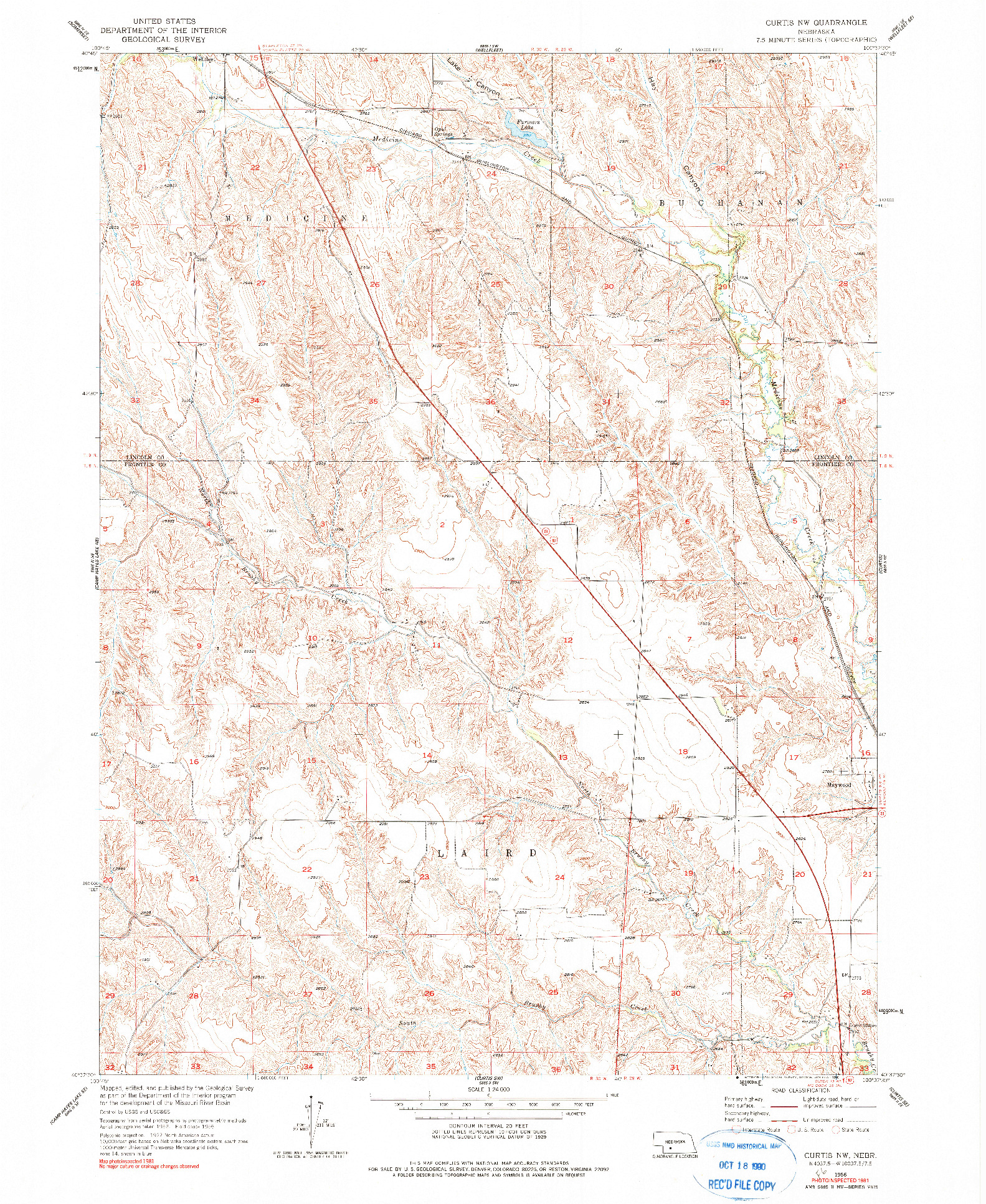 USGS 1:24000-SCALE QUADRANGLE FOR CURTIS NW, NE 1956