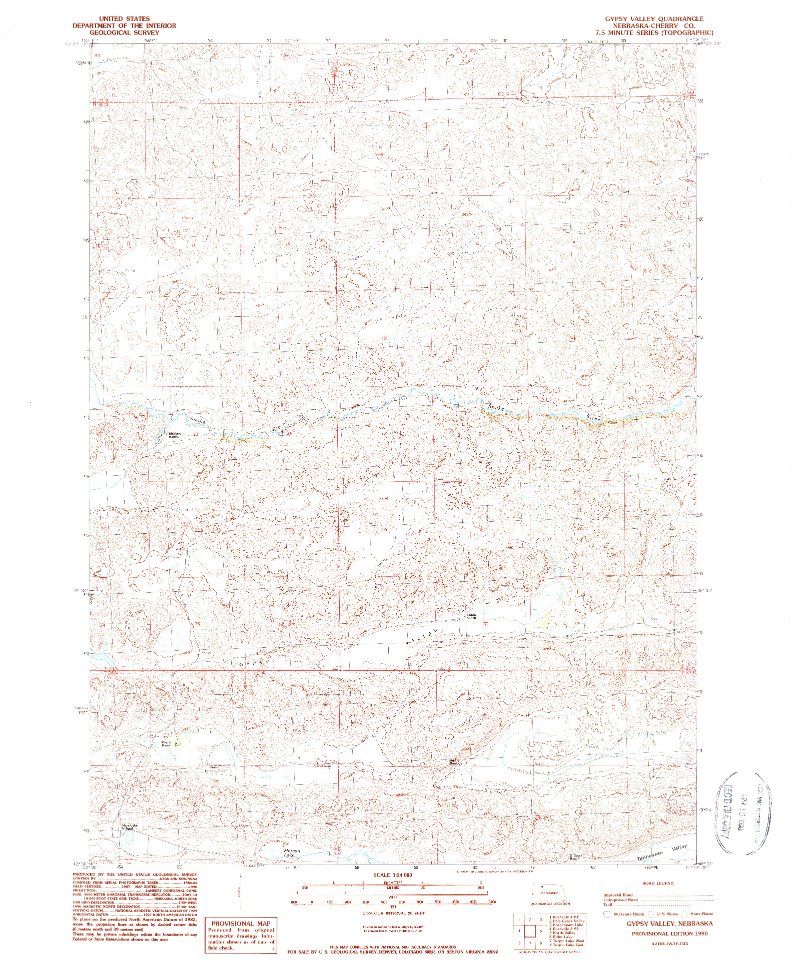 USGS 1:24000-SCALE QUADRANGLE FOR GYPSY VALLEY, NE 1990