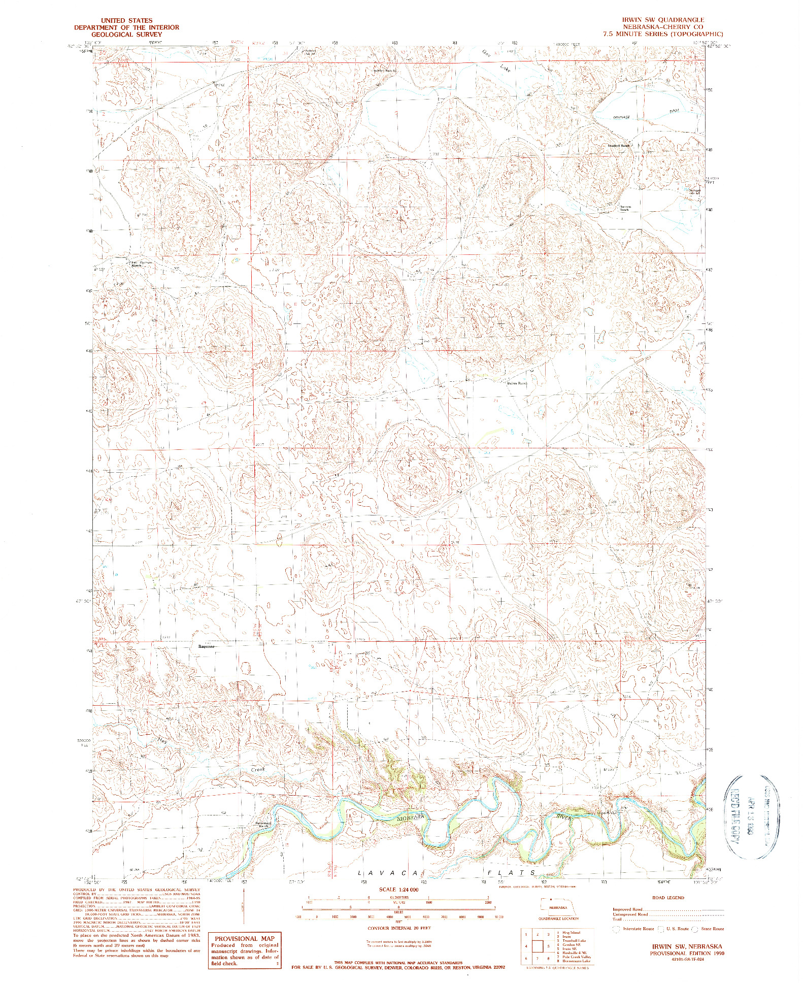 USGS 1:24000-SCALE QUADRANGLE FOR IRWIN SW, NE 1990