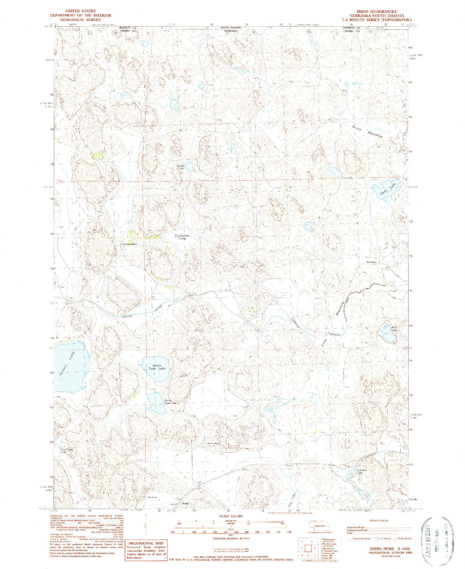 USGS 1:24000-SCALE QUADRANGLE FOR IRWIN, NE 1990