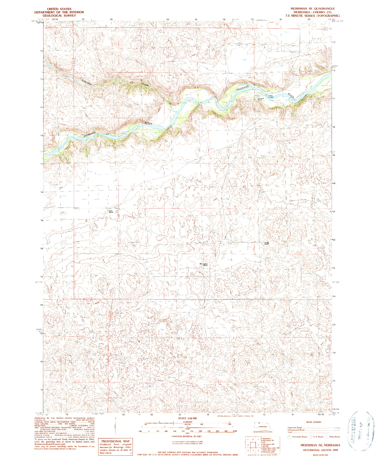 USGS 1:24000-SCALE QUADRANGLE FOR MERRIMAN SE, NE 1990