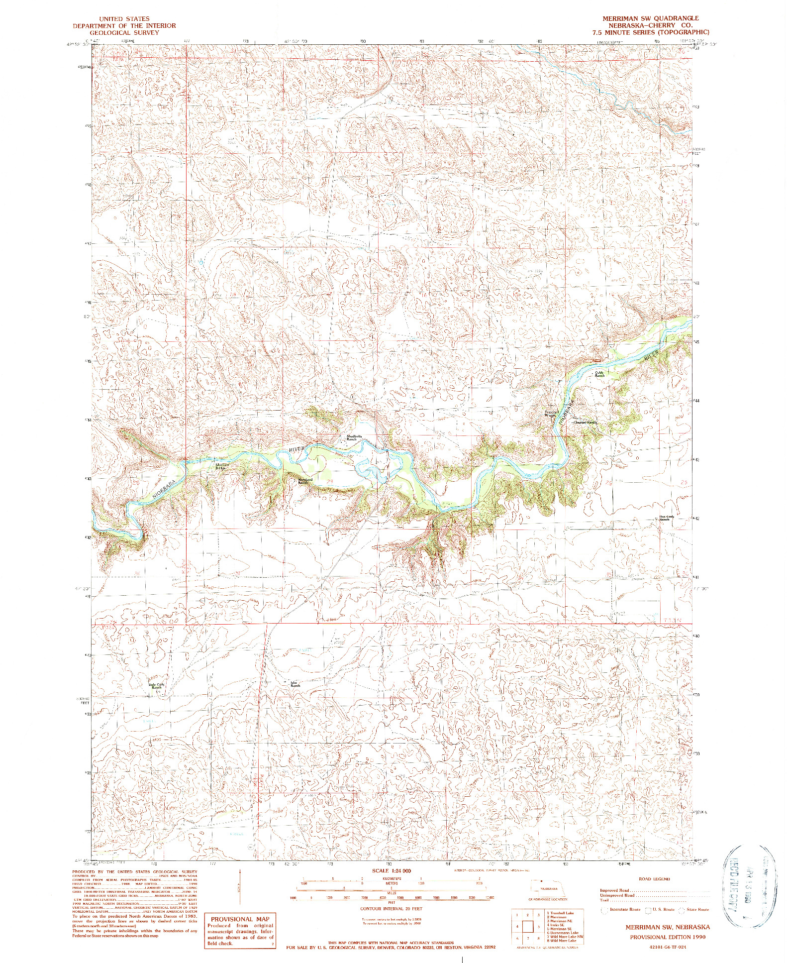 USGS 1:24000-SCALE QUADRANGLE FOR MERRIMAN SW, NE 1990