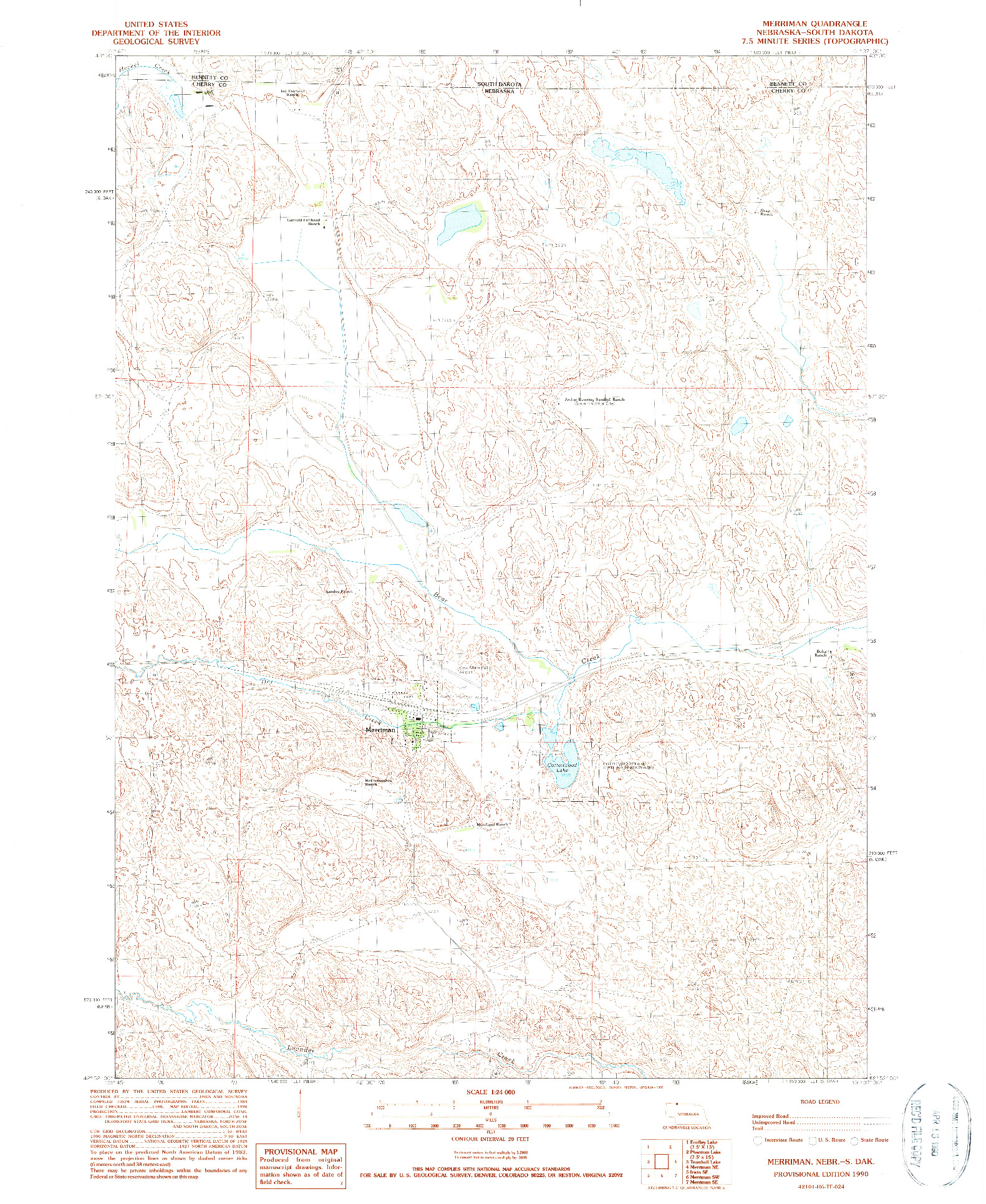 USGS 1:24000-SCALE QUADRANGLE FOR MERRIMAN, NE 1990
