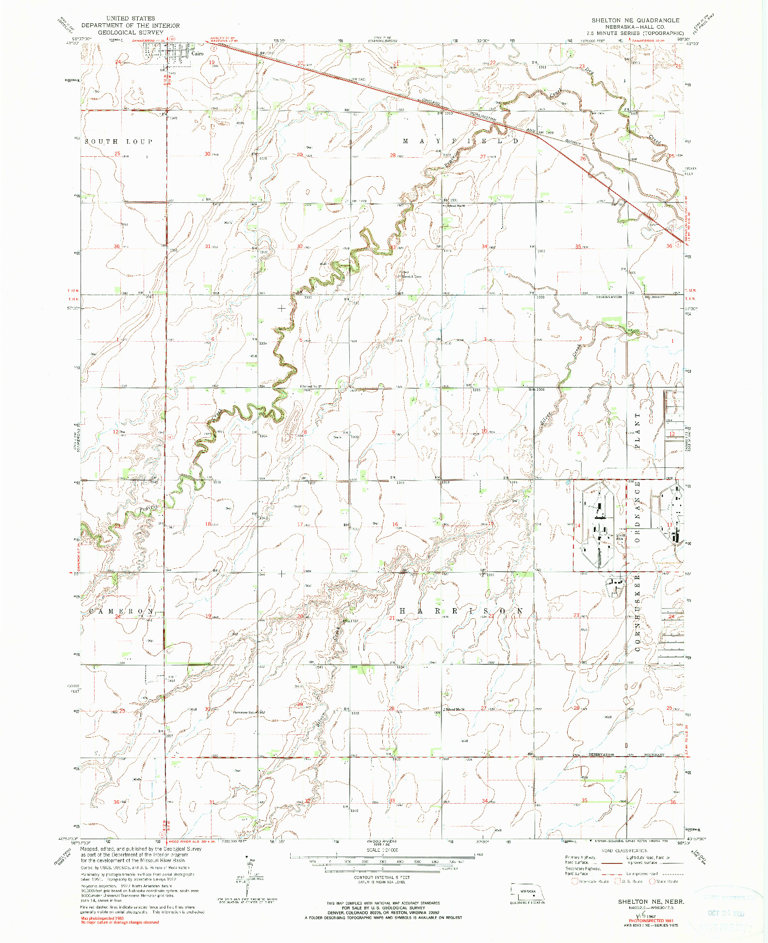 USGS 1:24000-SCALE QUADRANGLE FOR SHELTON NE, NE 1962