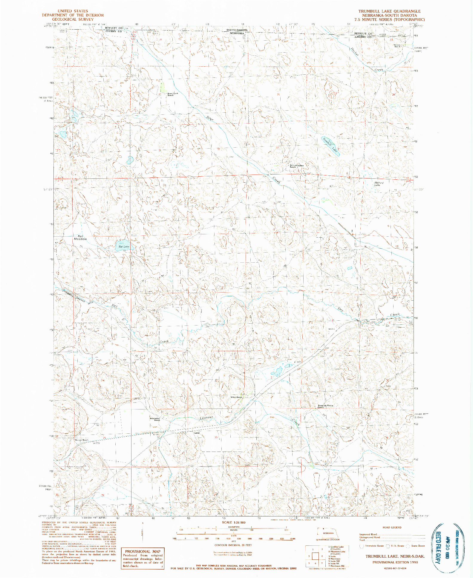 USGS 1:24000-SCALE QUADRANGLE FOR TRUMBULL LAKE, NE 1990