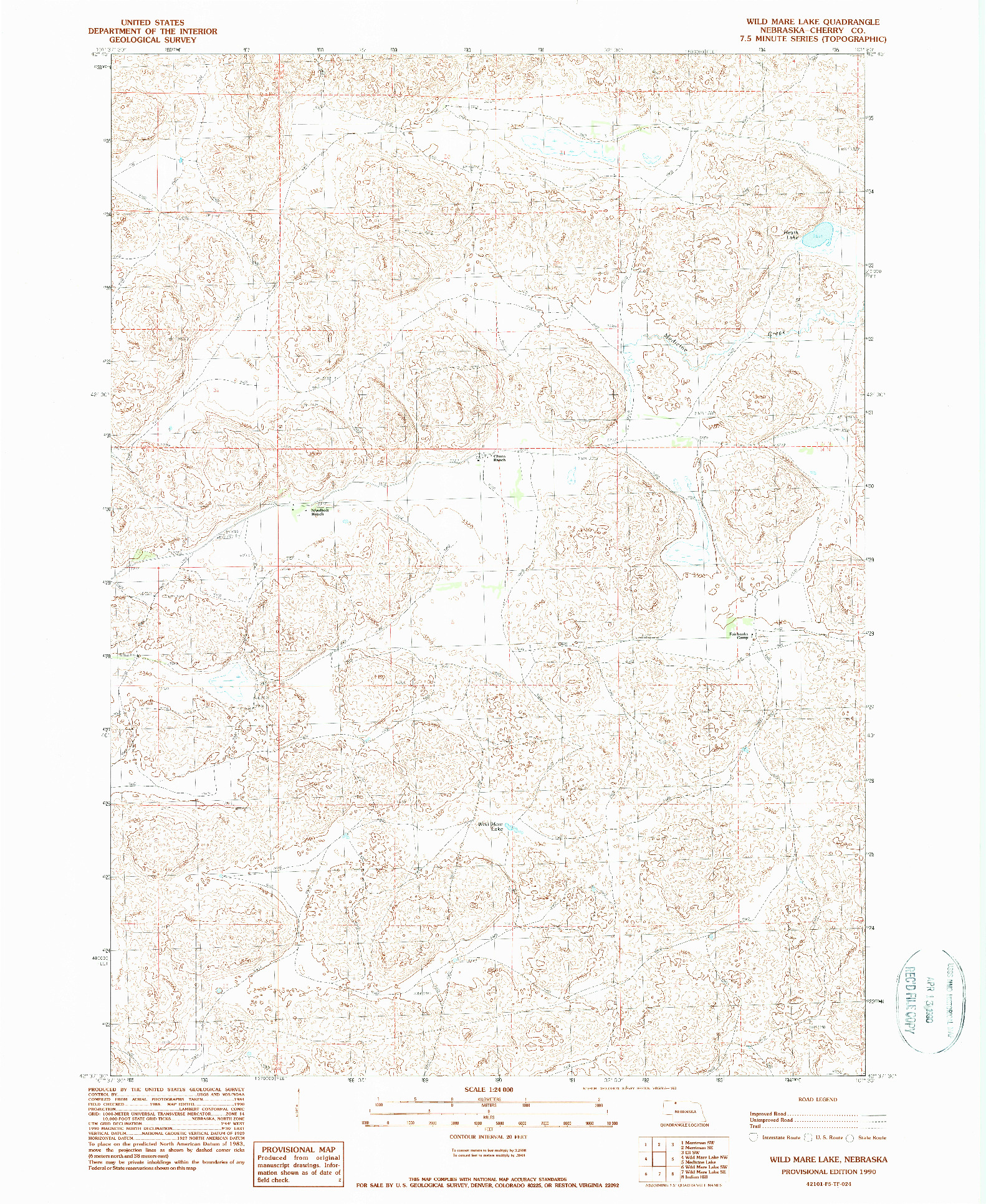 USGS 1:24000-SCALE QUADRANGLE FOR WILD MARE LAKE, NE 1990