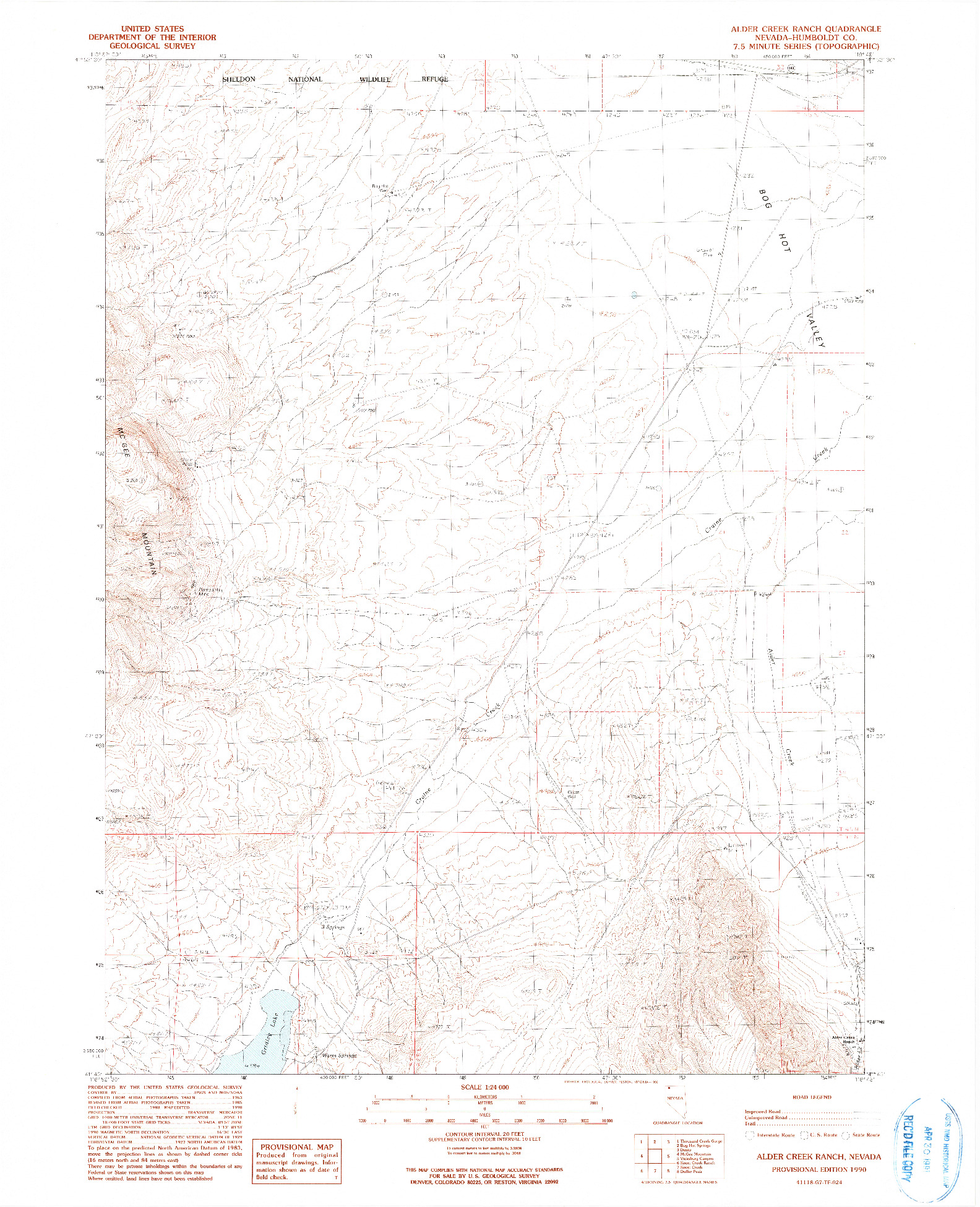 USGS 1:24000-SCALE QUADRANGLE FOR ALDER CREEK RANCH, NV 1990