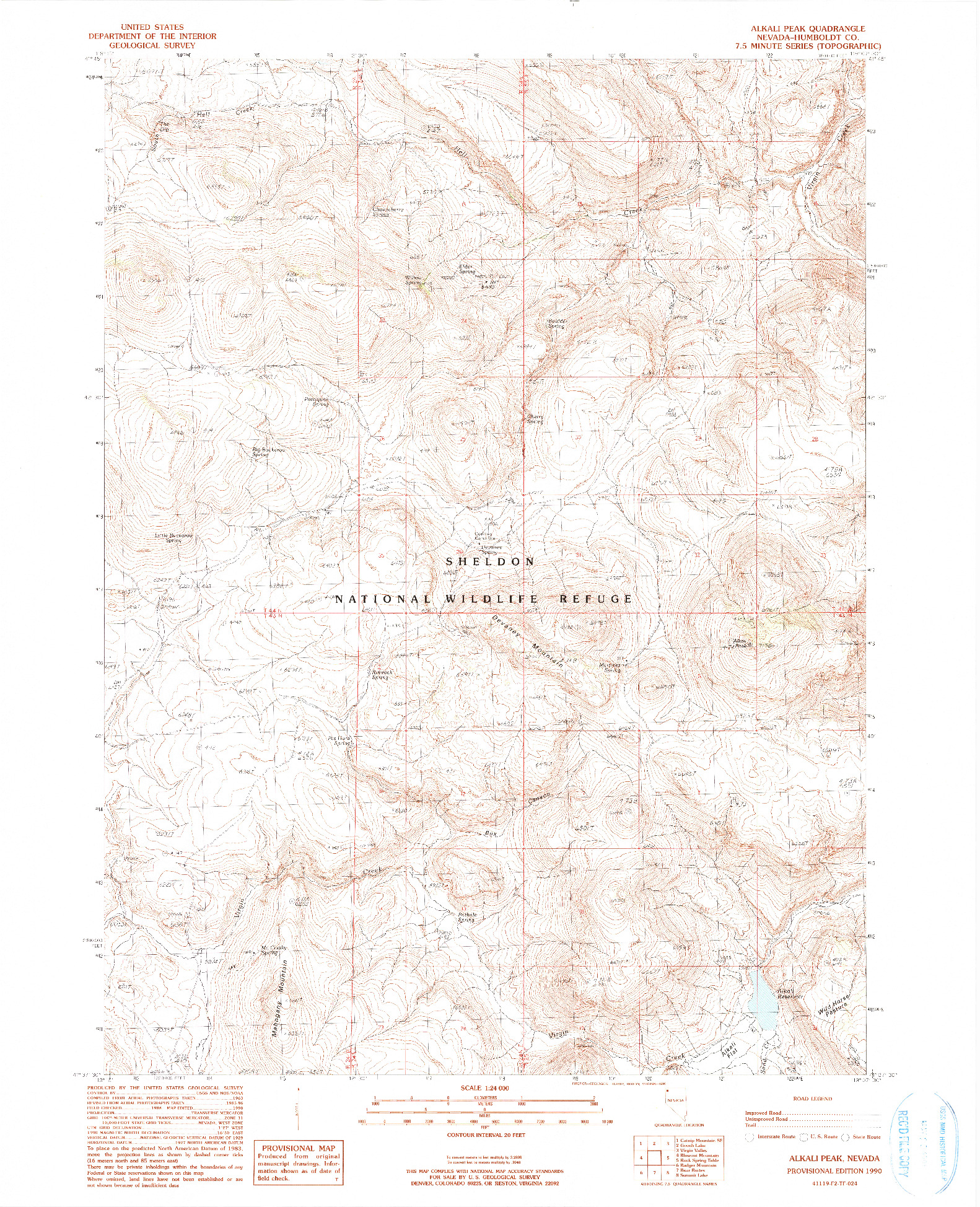 USGS 1:24000-SCALE QUADRANGLE FOR ALKALI PEAK, NV 1990