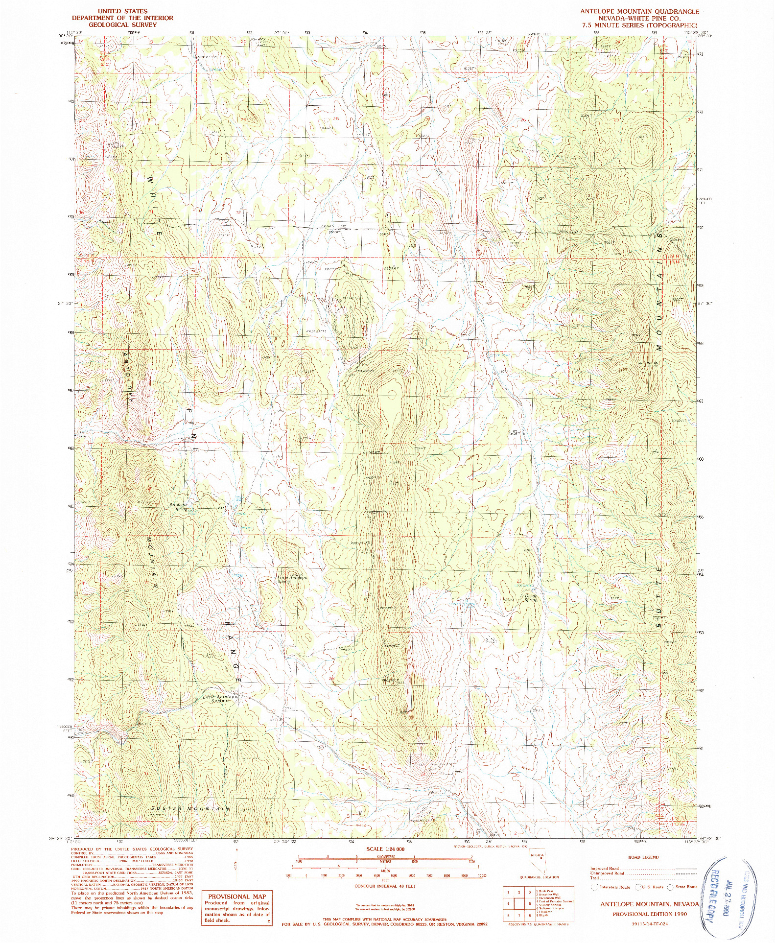 USGS 1:24000-SCALE QUADRANGLE FOR ANTELOPE MOUNTAIN, NV 1990
